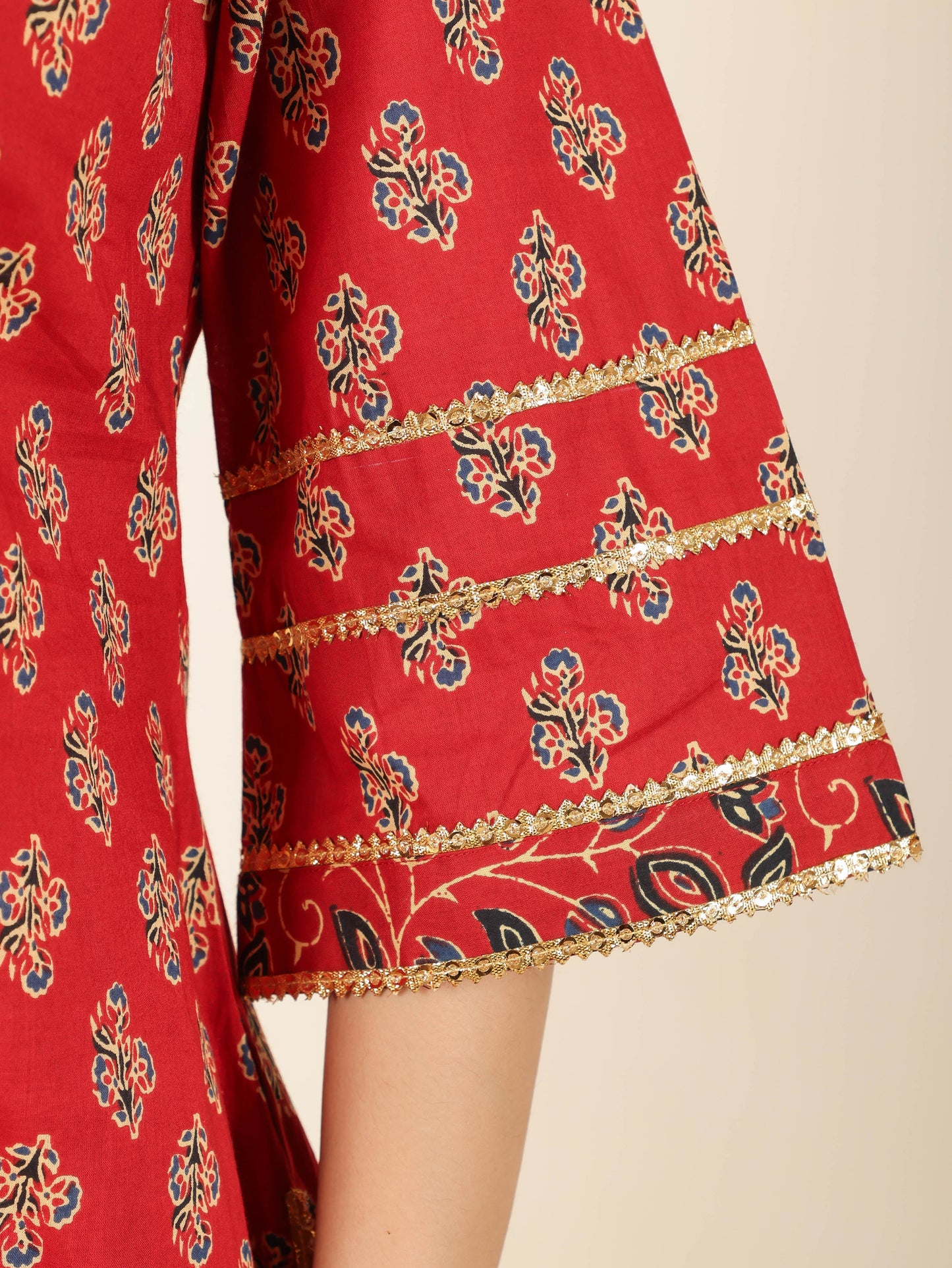 Soft Cotton Floral Straight Red Kurta