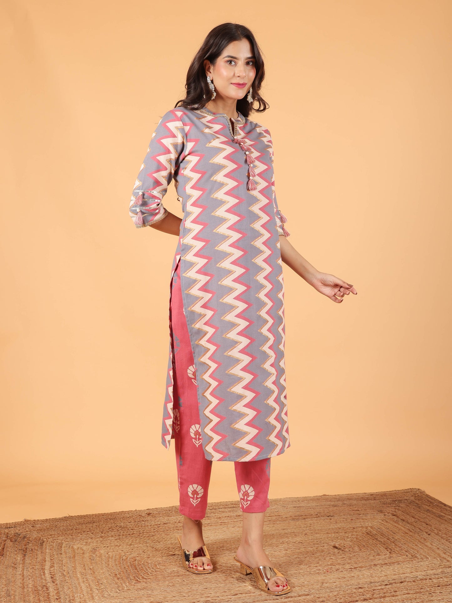 Linen Cotton Cheveron Kurta