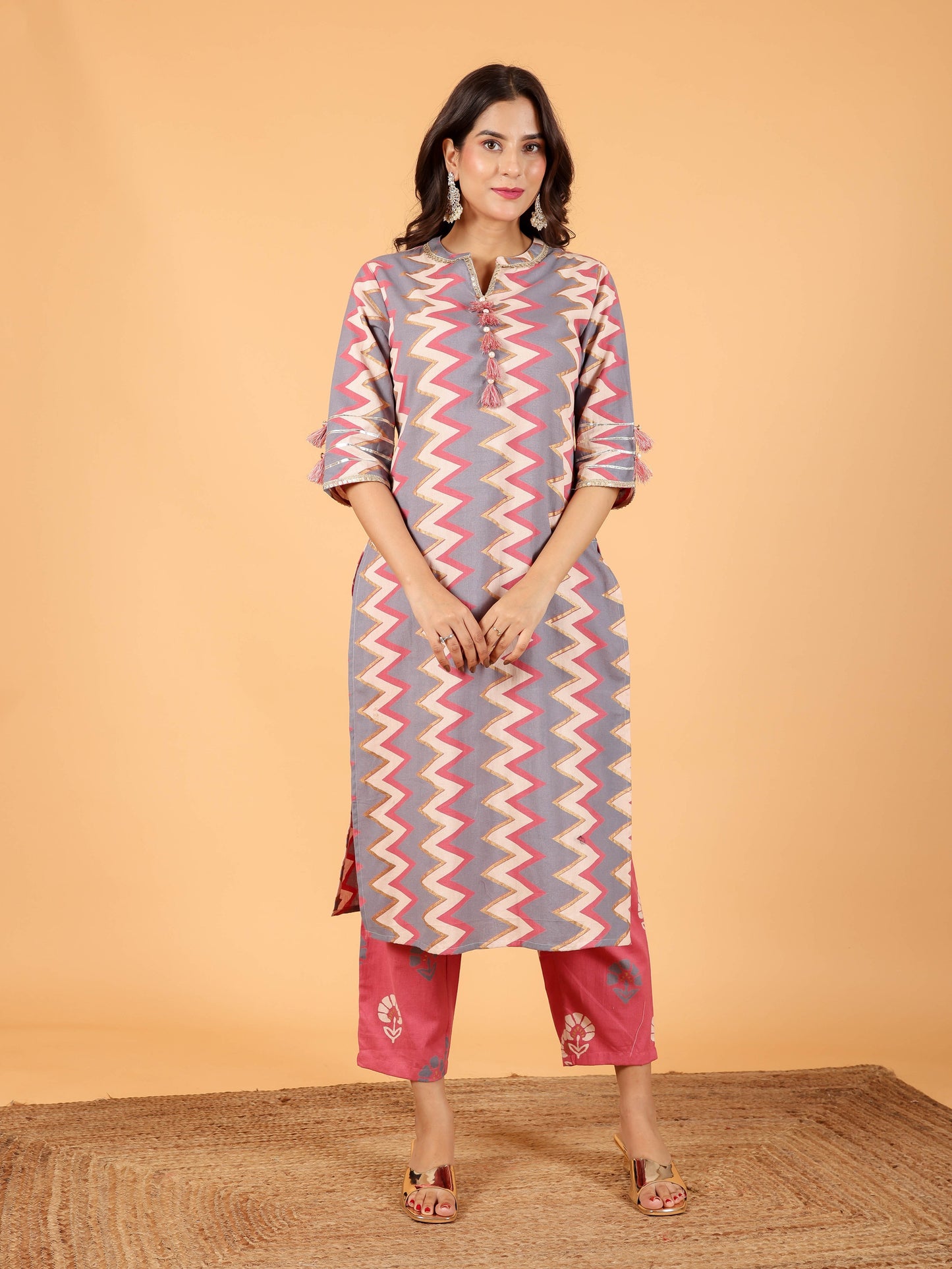 Linen Cotton Cheveron Kurta