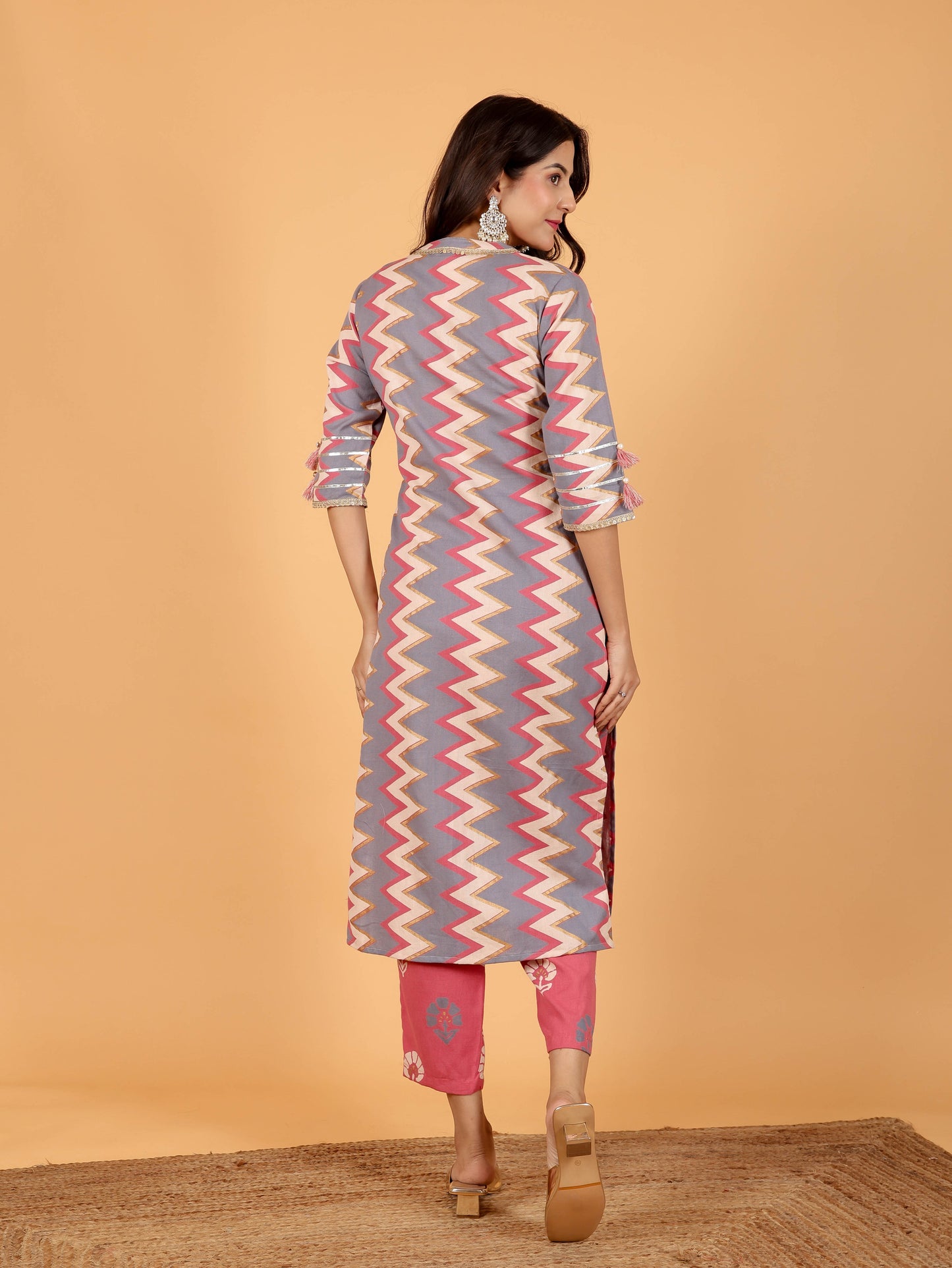 Linen Cotton Cheveron Kurta