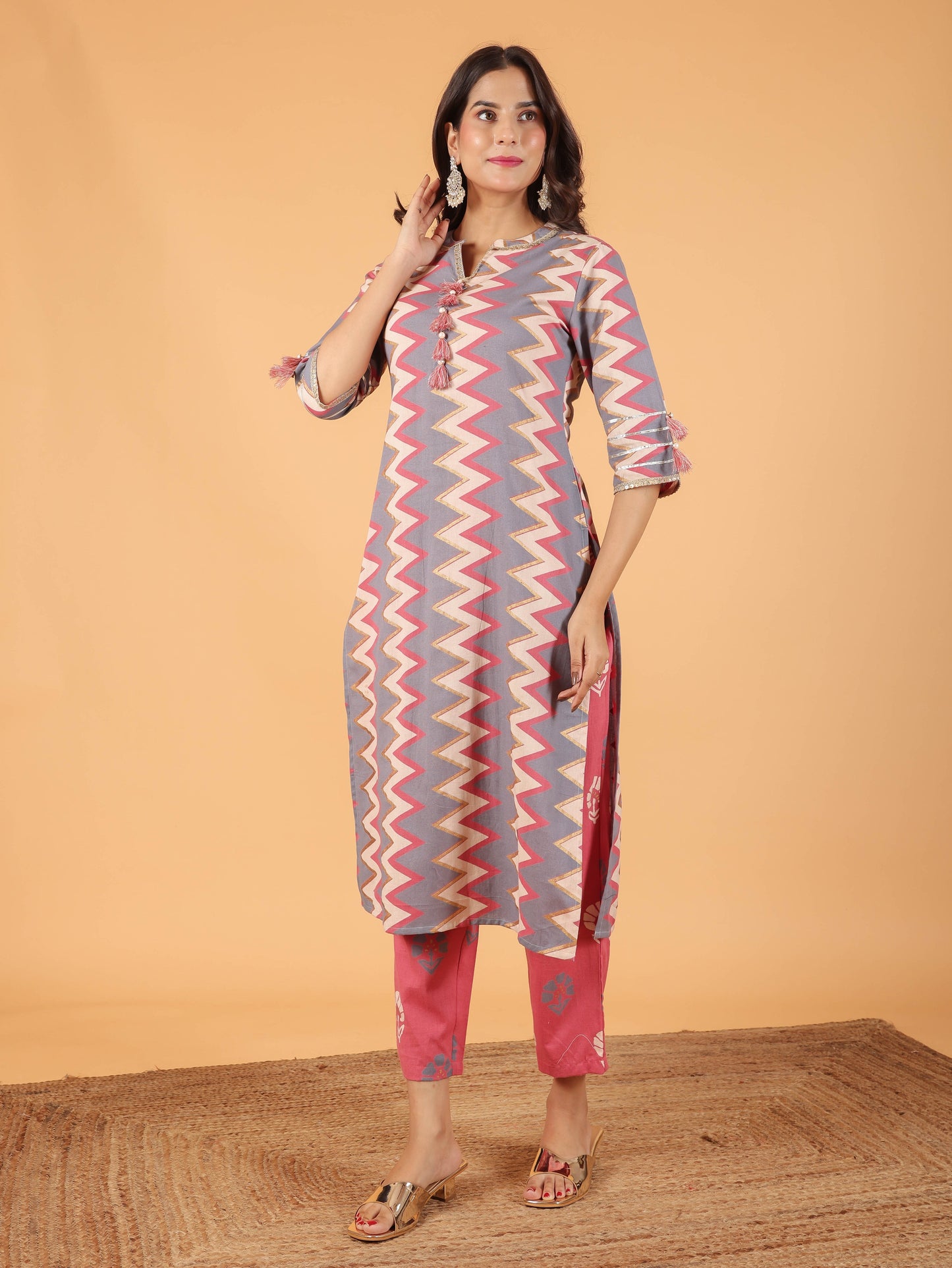 Linen Cotton Cheveron Kurta