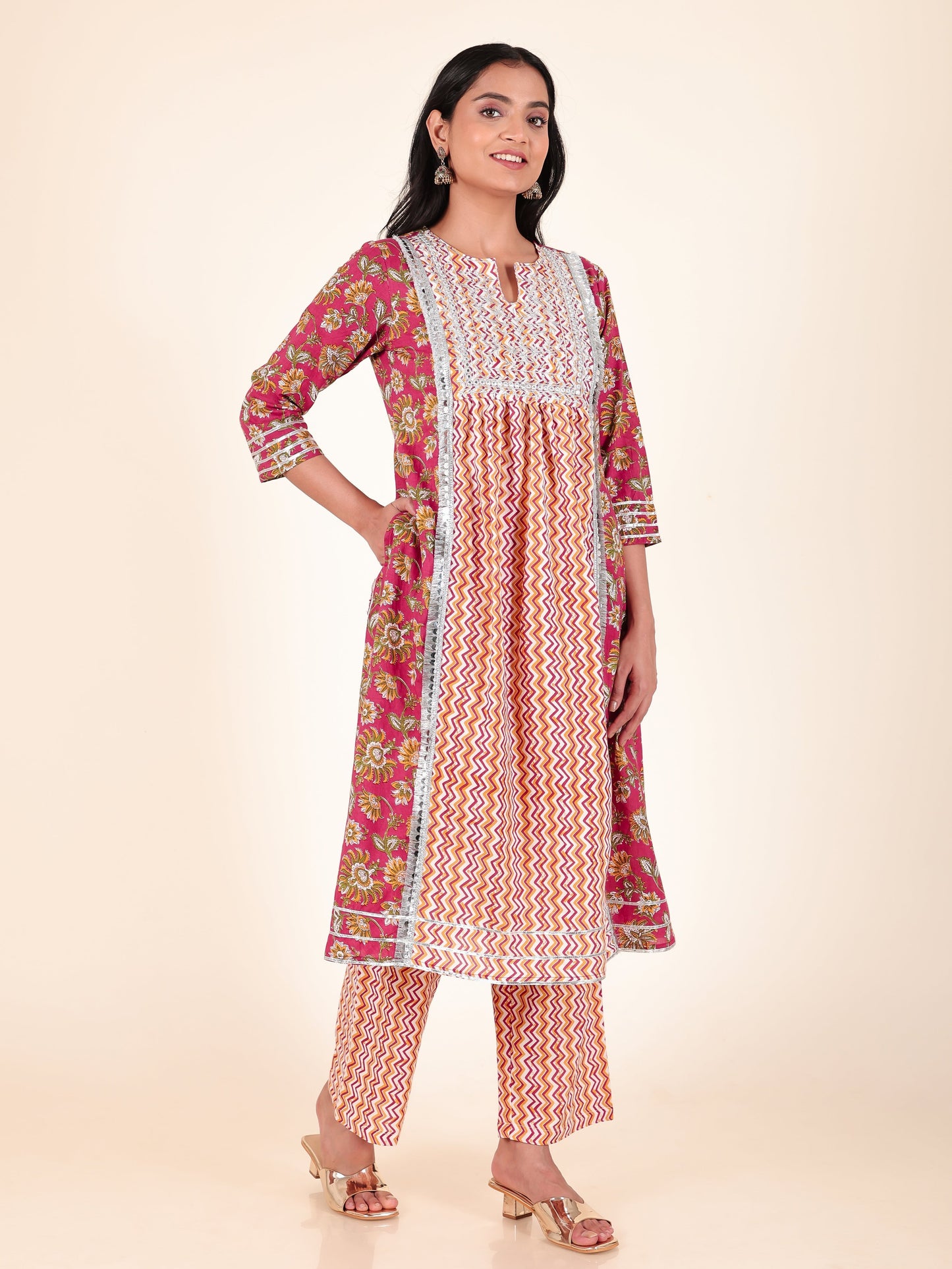 Soft Cotton Floral Panelled Multicolor Kurta