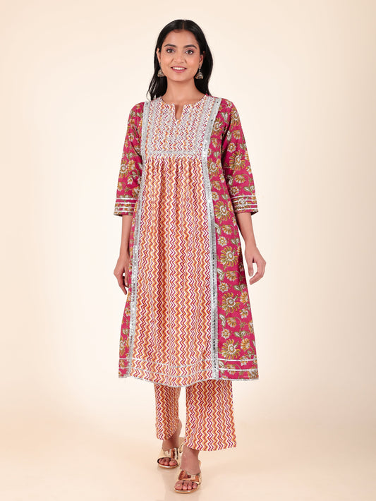 Soft Cotton Floral Panelled Multicolor Kurta