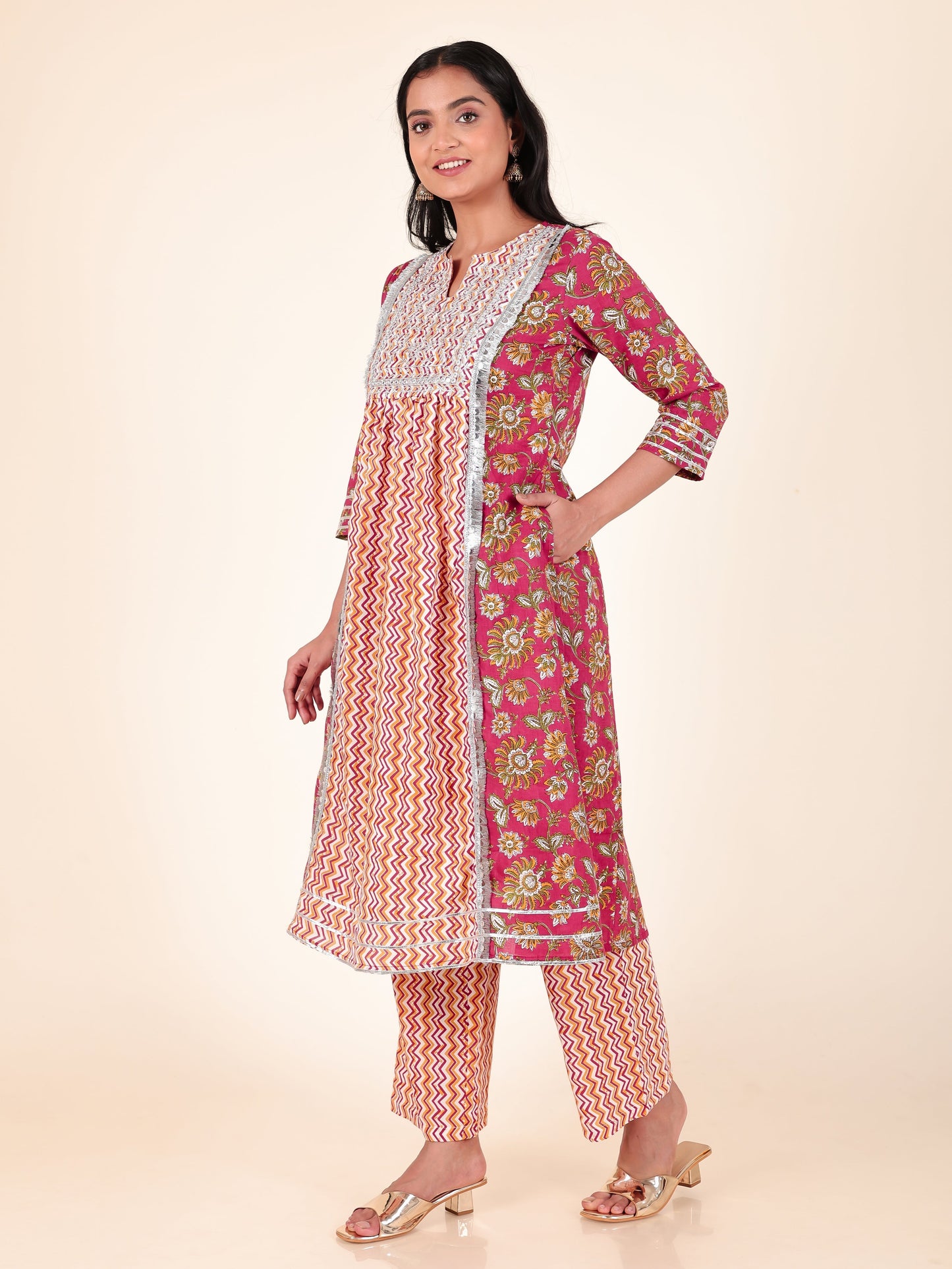 Soft Cotton Floral Panelled Multicolor Kurta