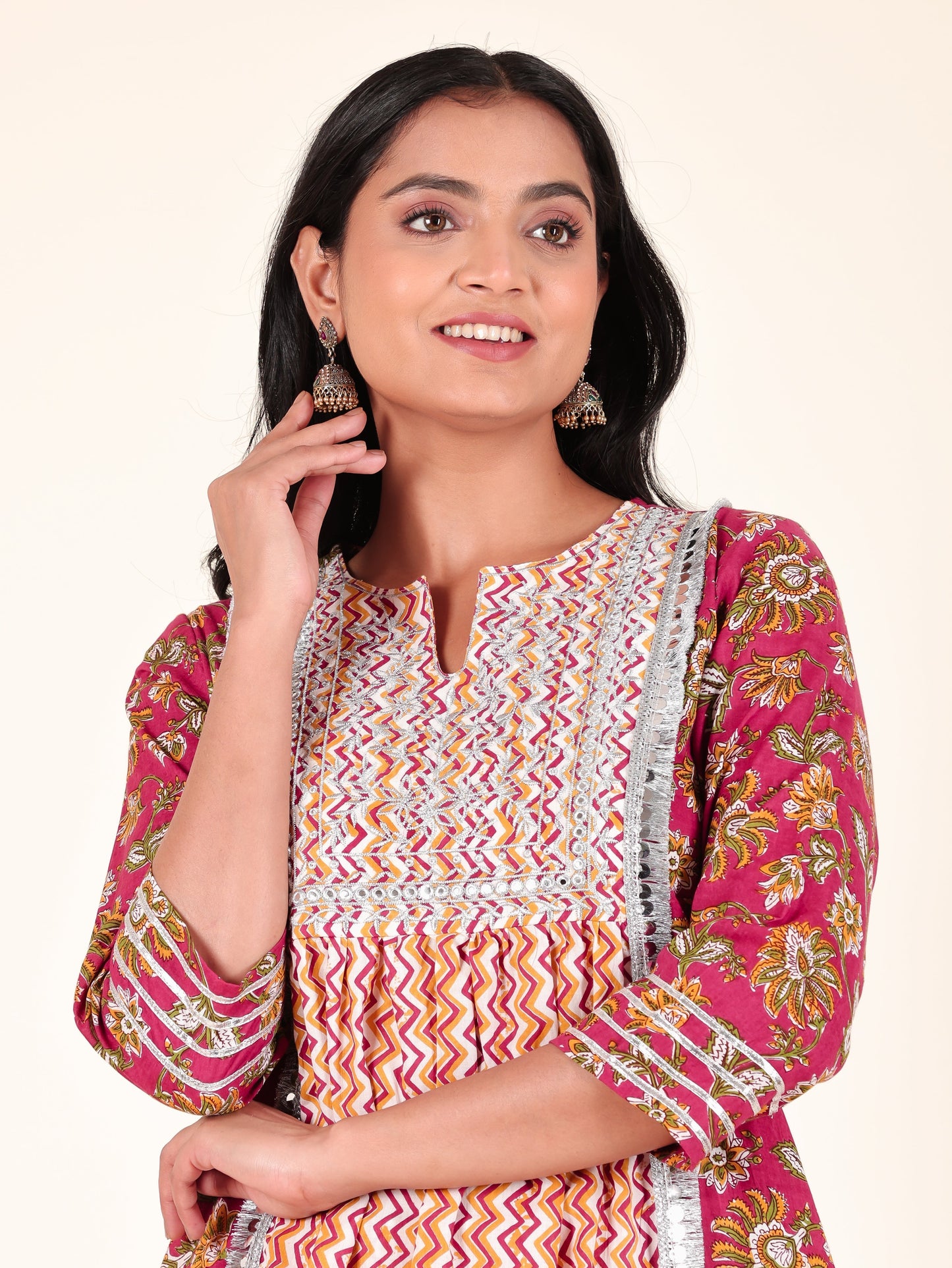 Soft Cotton Floral Panelled Multicolor Kurta