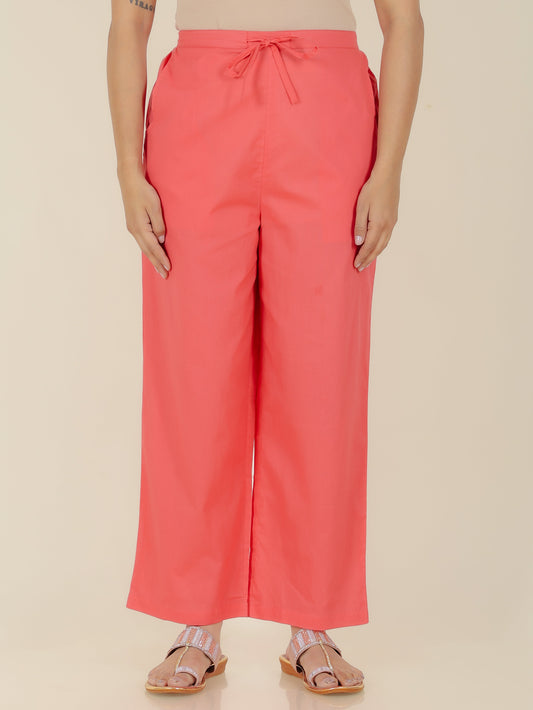 Soft Cotton Solid Pink Straight Trousers