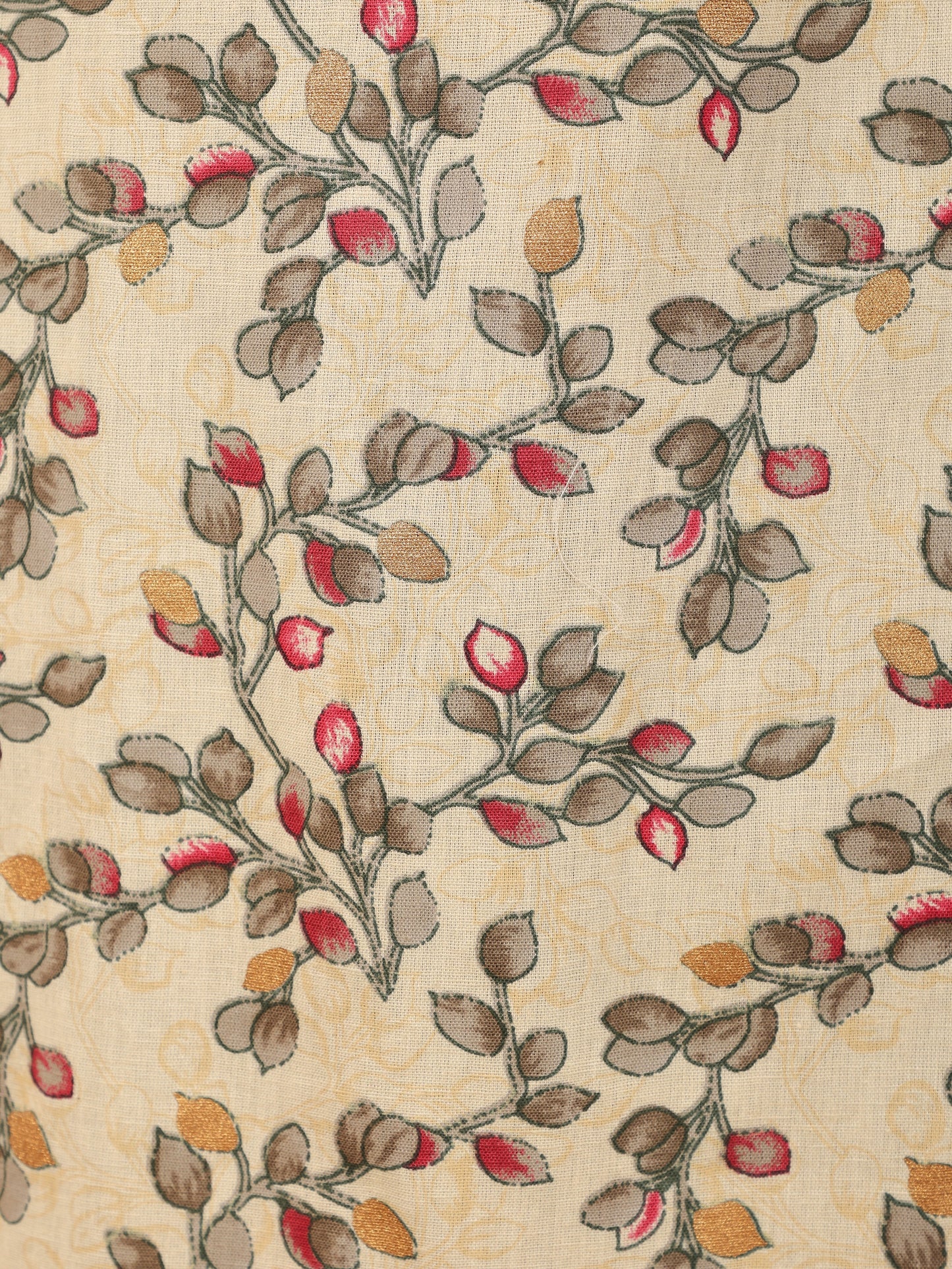 Linen Cotton Floral Straight Cream Kurta