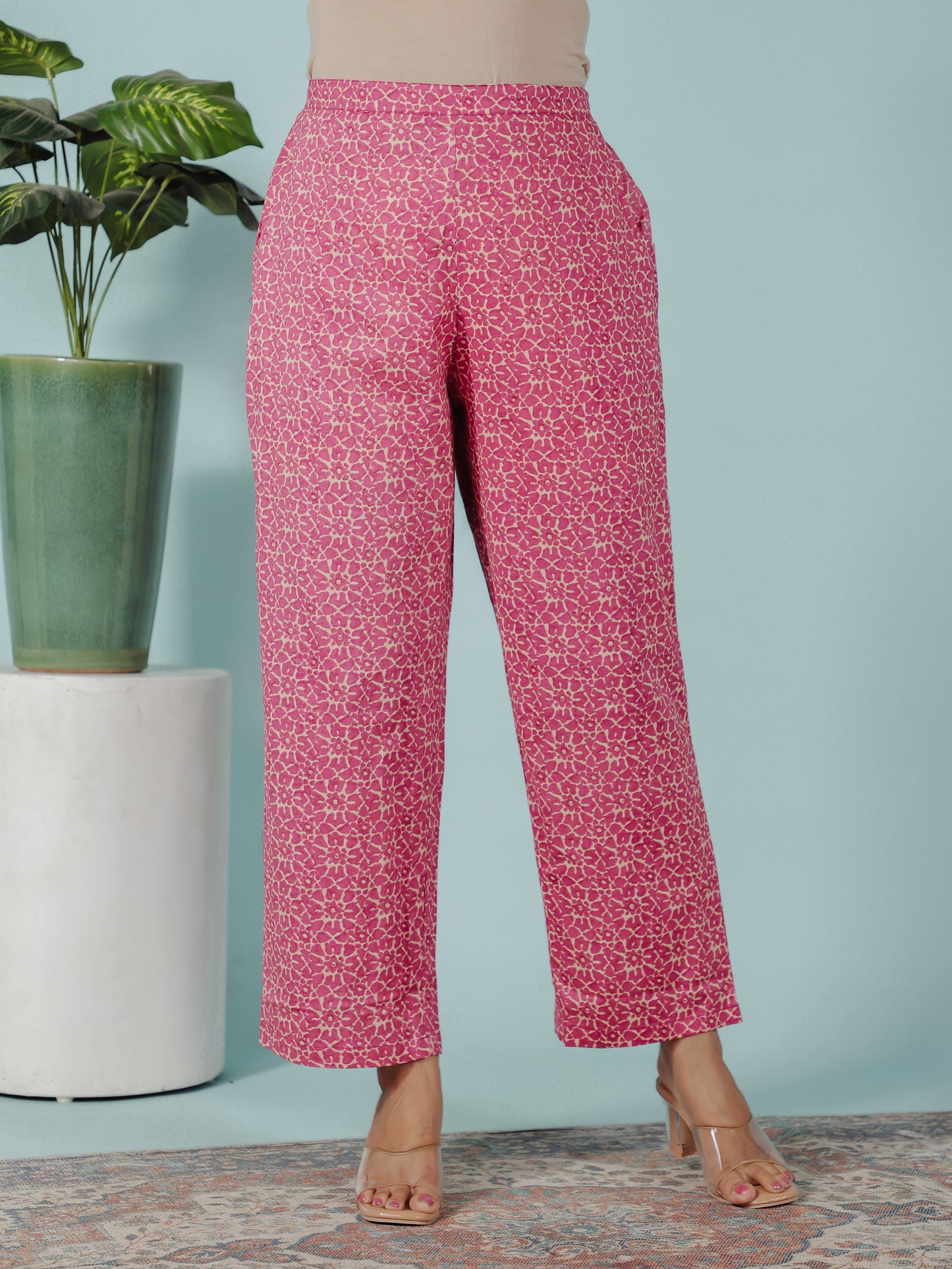 Soft Cotton Abstract Red Tapered Trousers