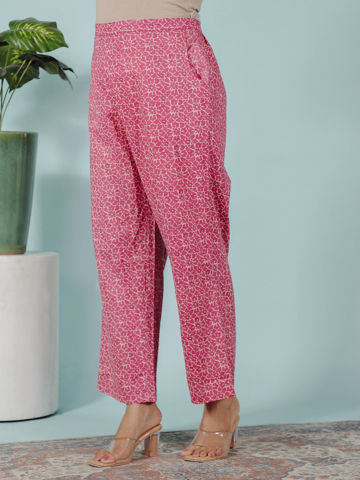Soft Cotton Abstract Red Tapered Trousers