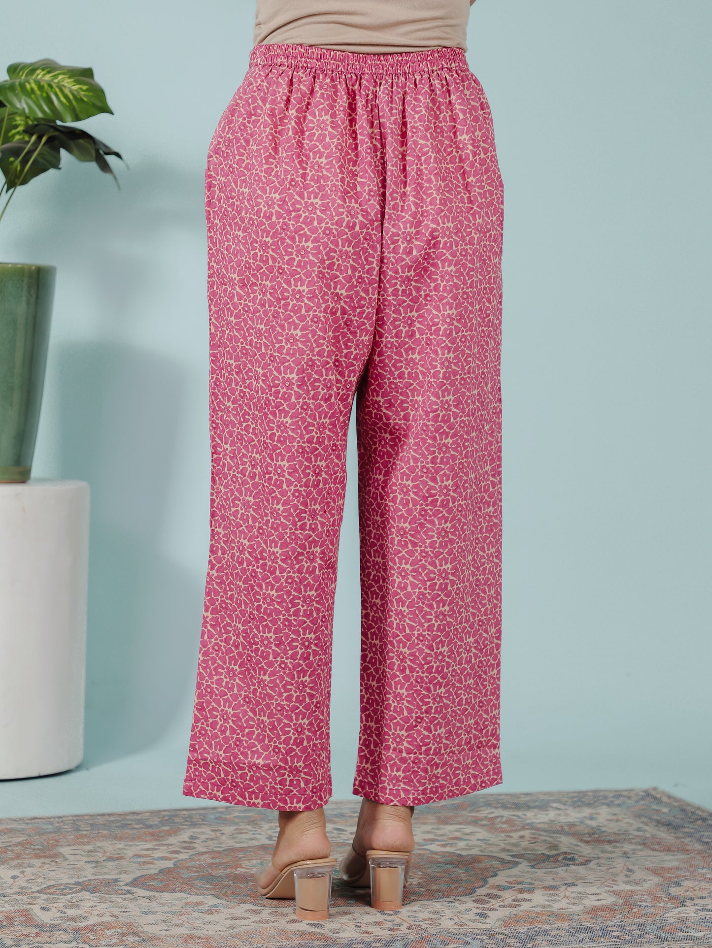 Soft Cotton Abstract Red Tapered Trousers