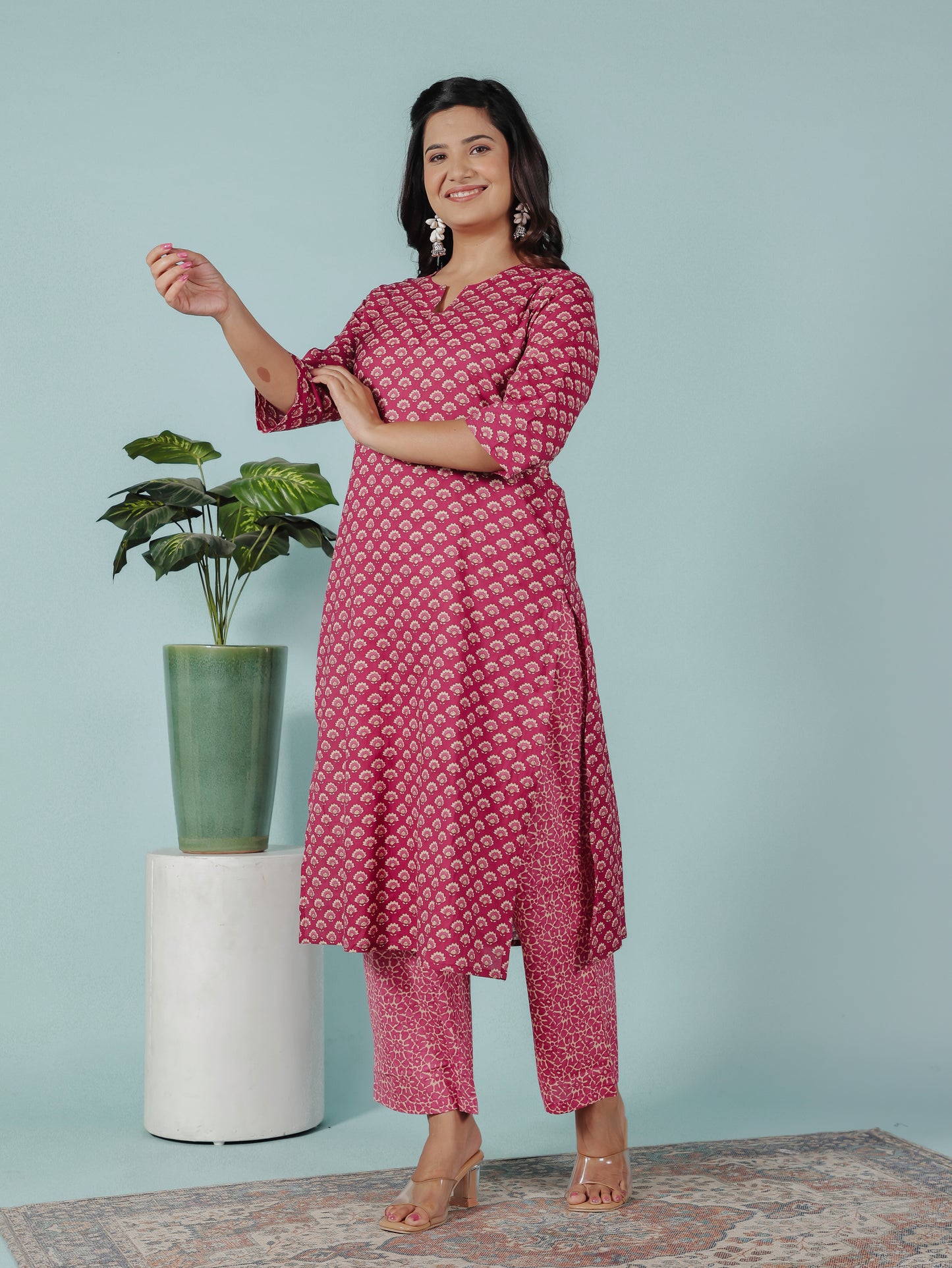 Soft Cotton Floral Straight Red Kurta
