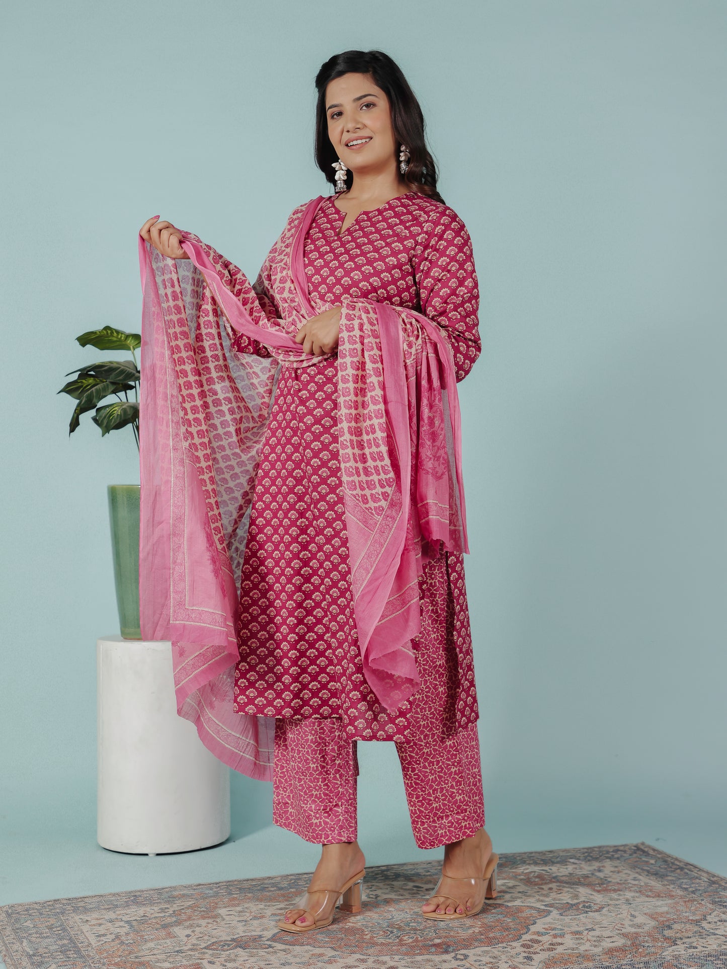 Soft Cotton Floral Straight Red Kurta
