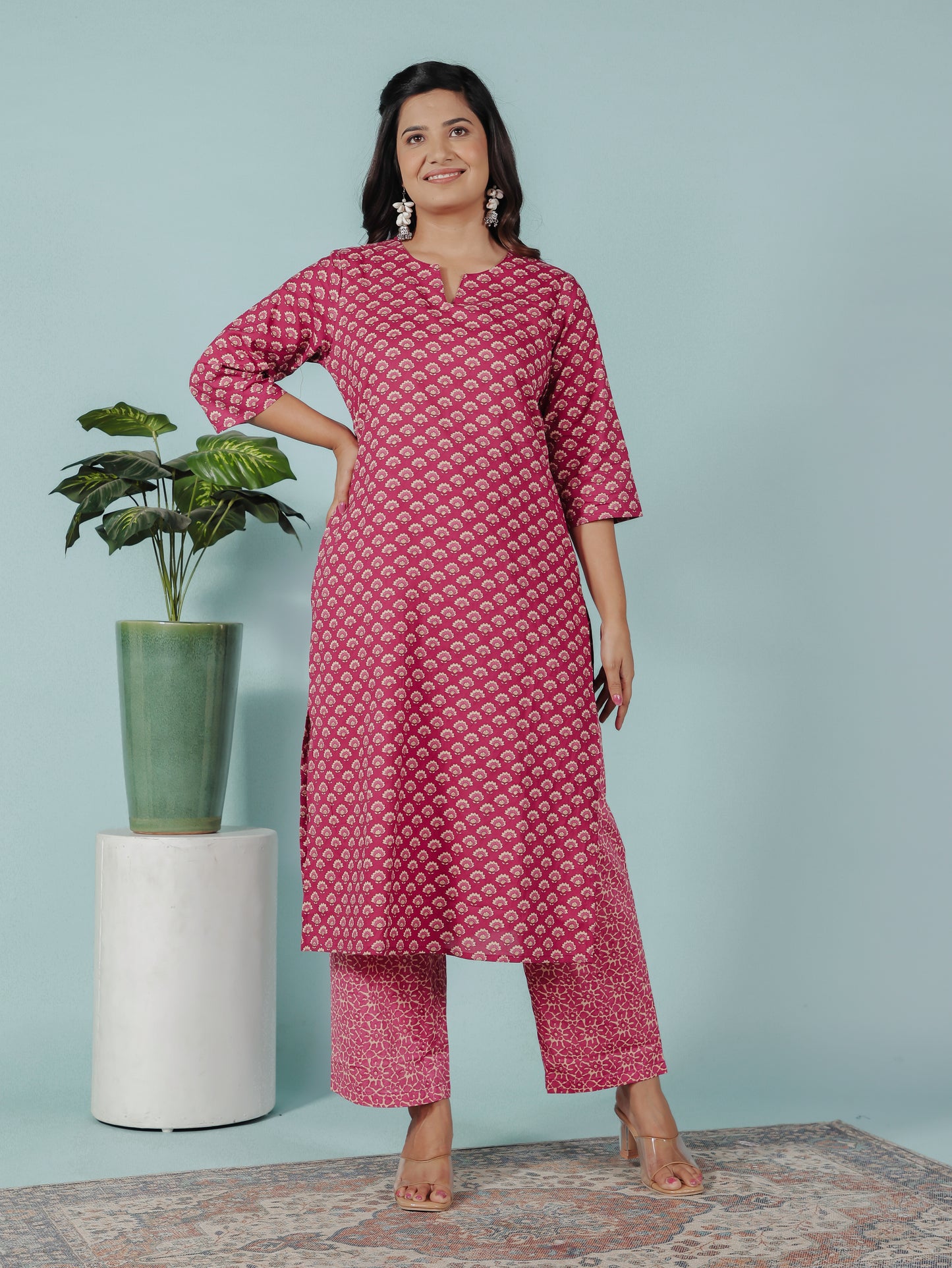 Soft Cotton Floral Straight Red Kurta