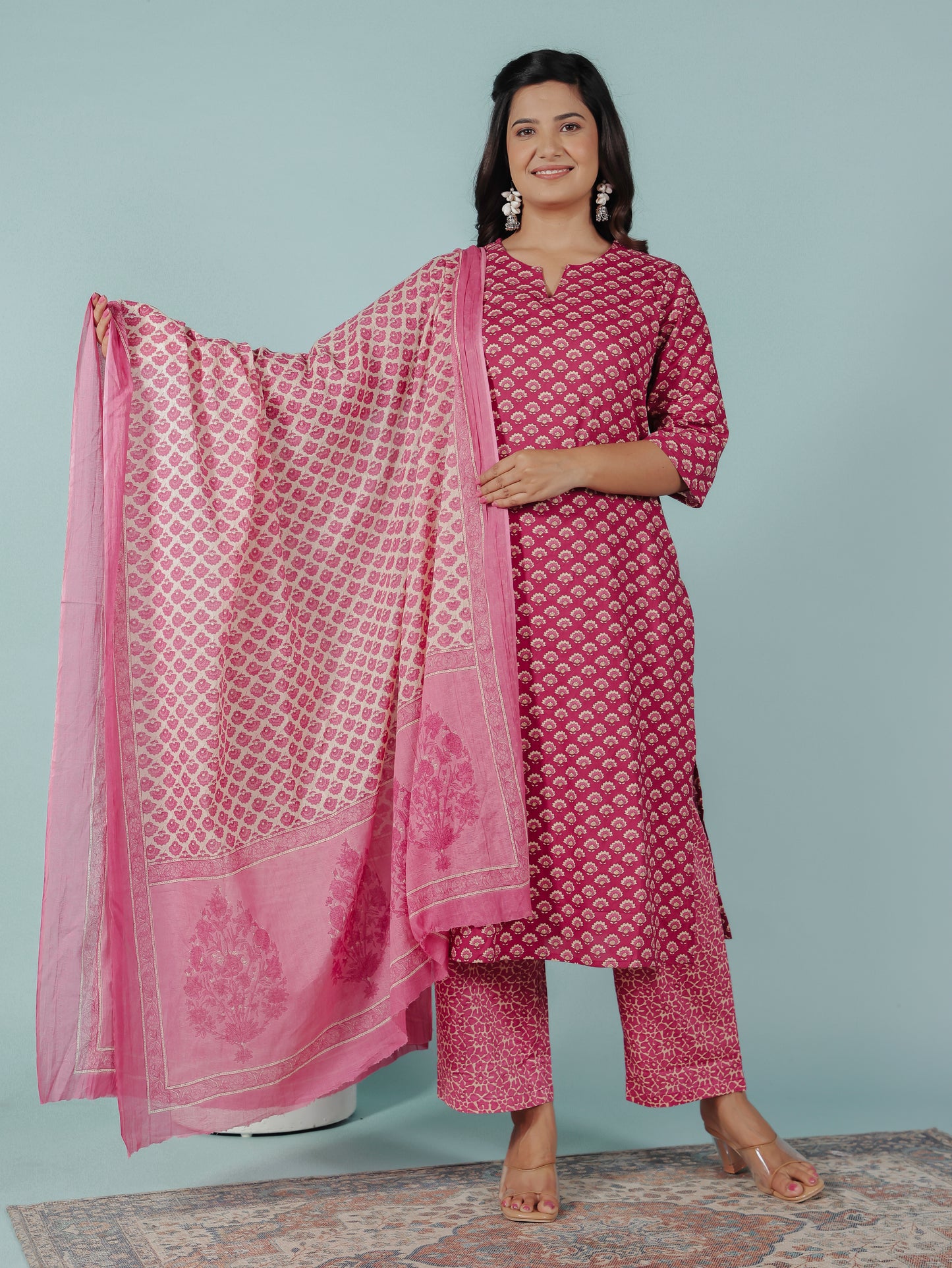 Soft Cotton Floral Straight Red Kurta