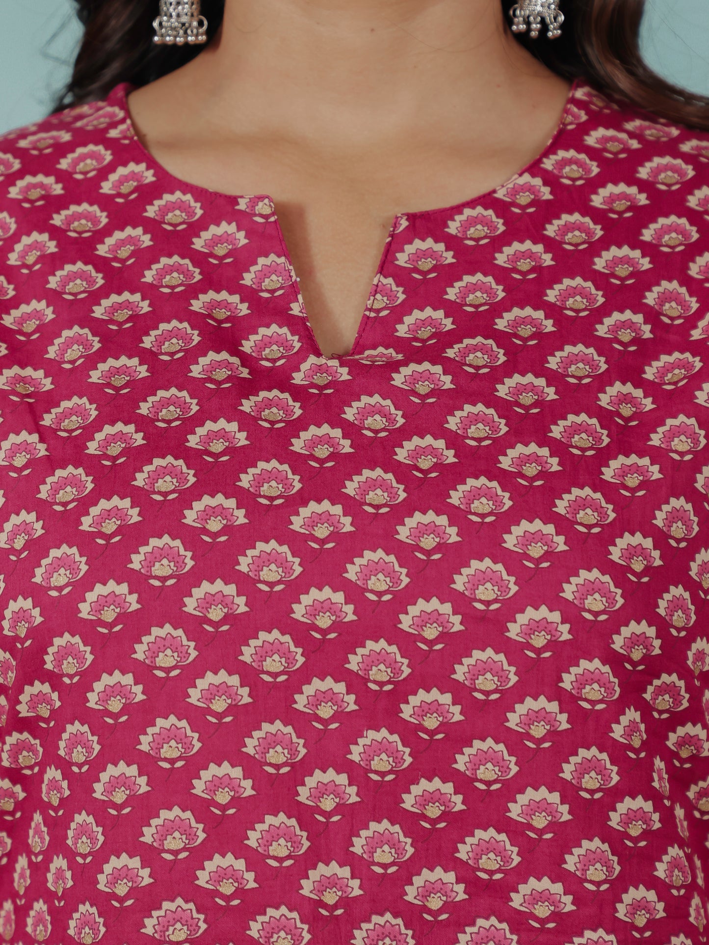 Soft Cotton Floral Straight Red Kurta