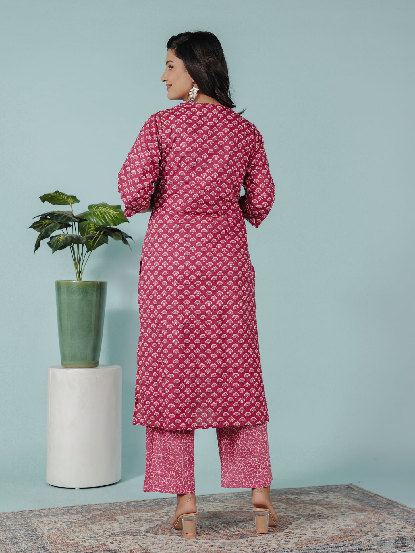 Soft Cotton Floral Straight Red Kurta
