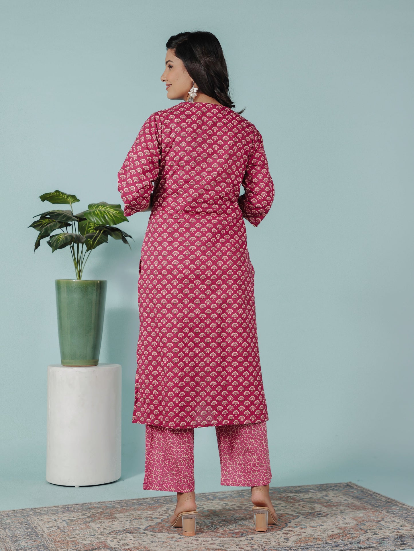 Soft Cotton Floral Straight Red Kurta