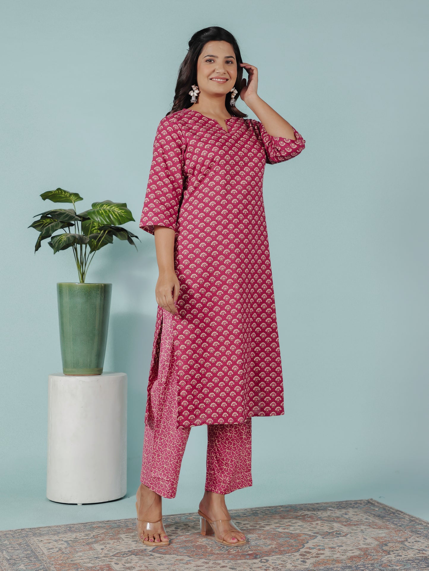Soft Cotton Floral Straight Red Kurta