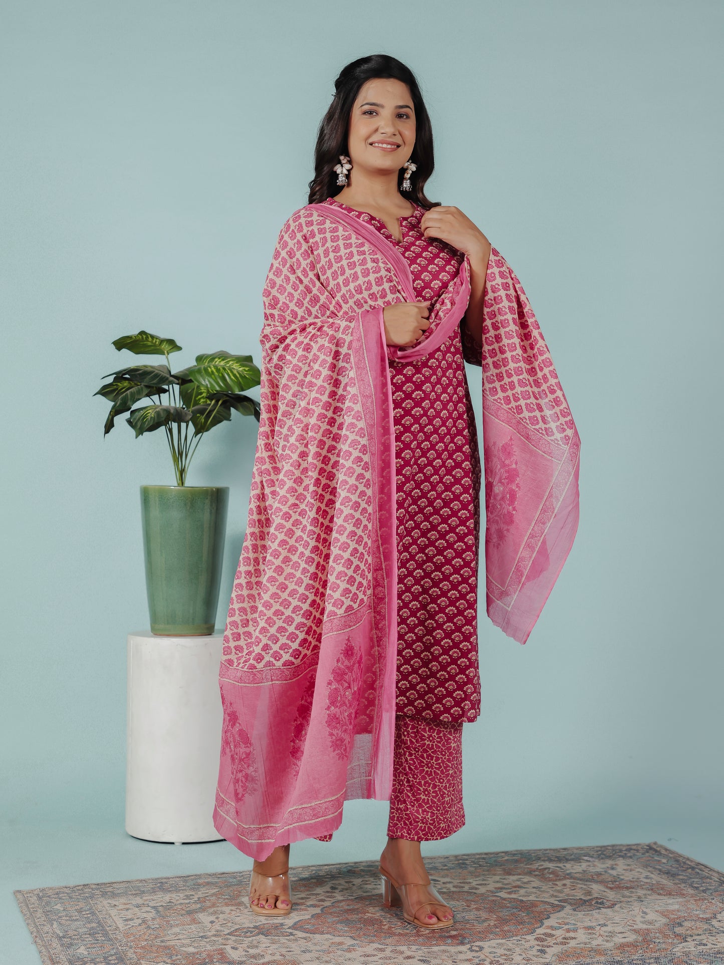 Soft Cotton Floral Straight Red Kurta