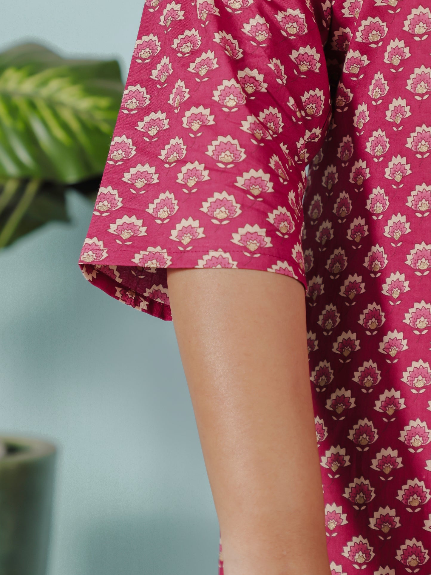 Soft Cotton Floral Straight Red Kurta