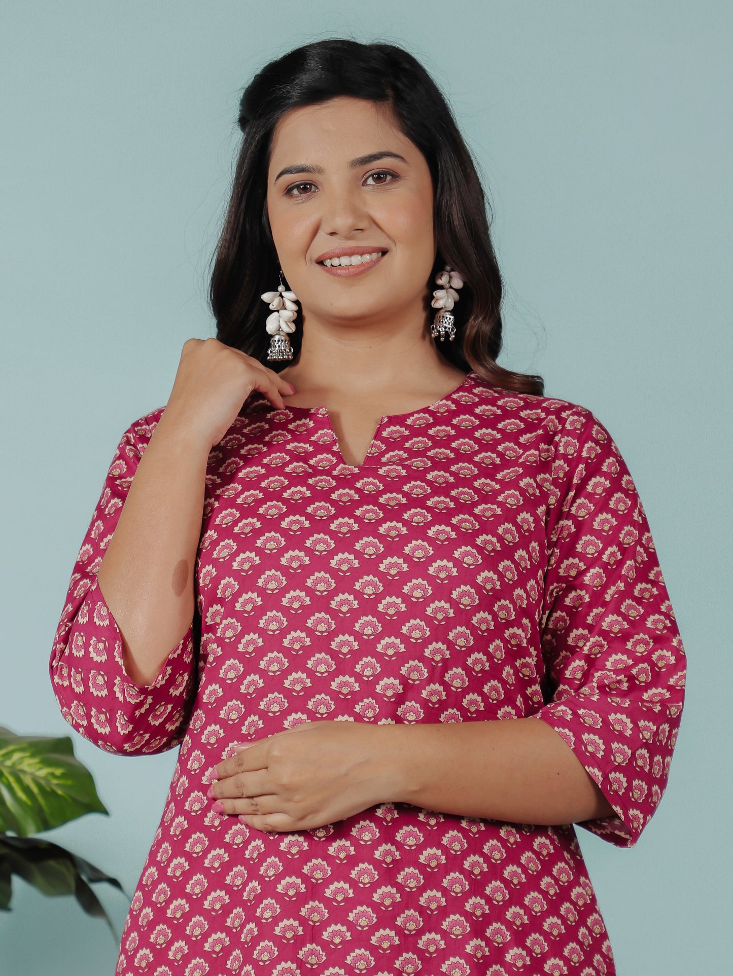 Soft Cotton Floral Straight Red Kurta