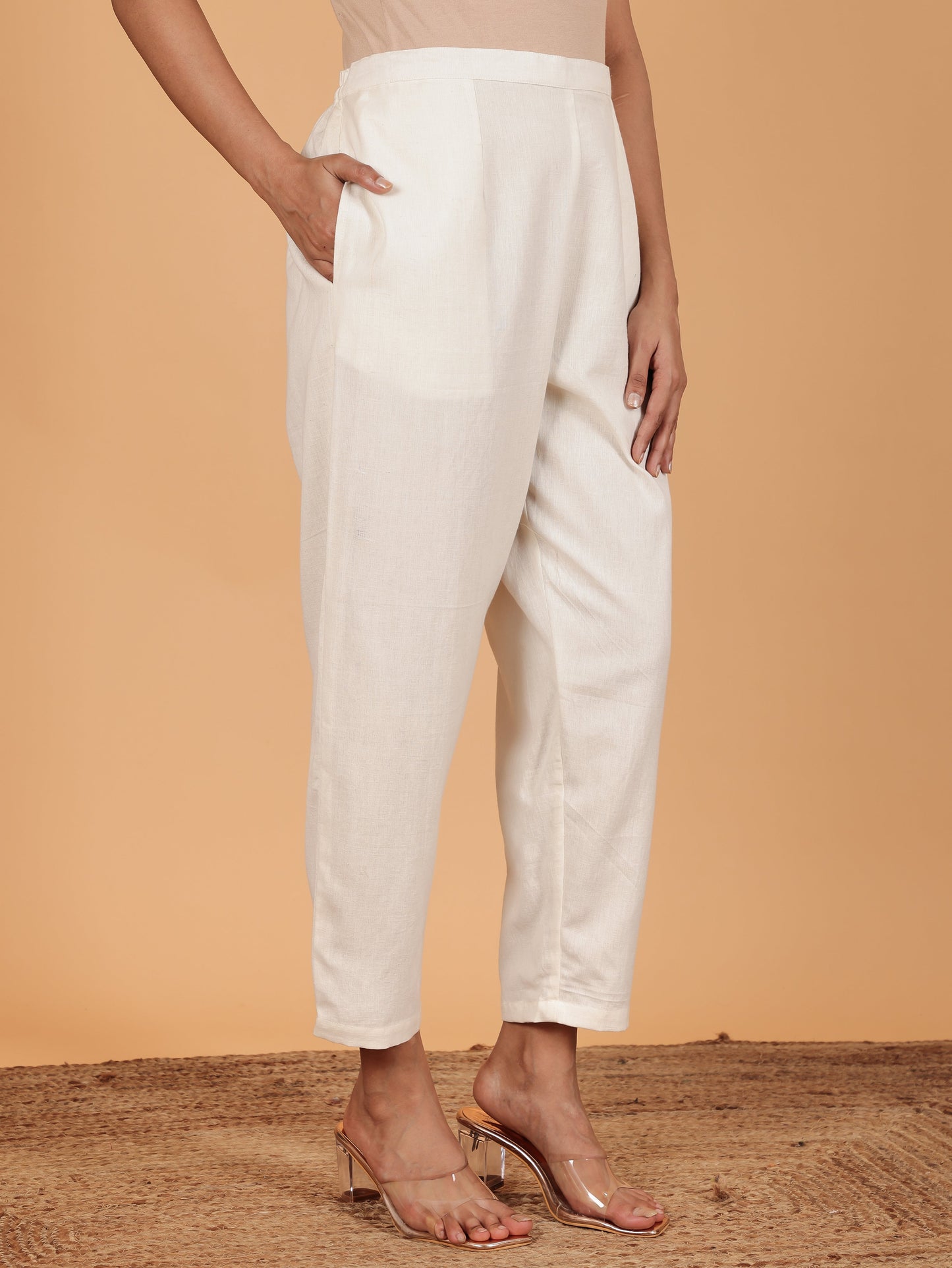 Linen Cotton Floral Straight Orange Kurta