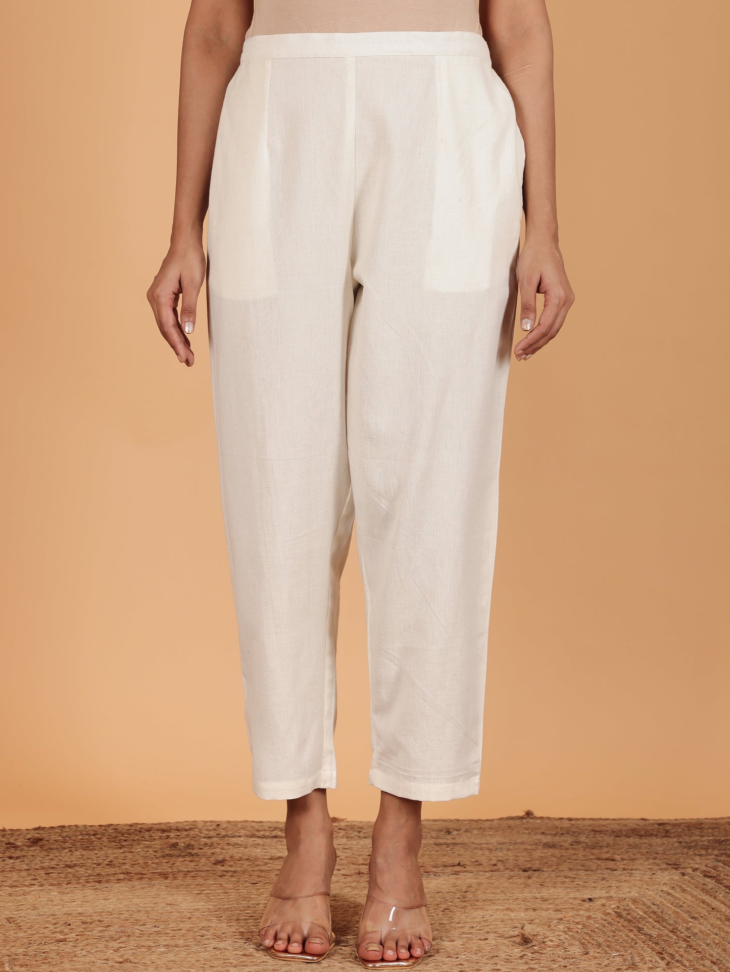 Linen Cotton Floral Straight Orange Kurta