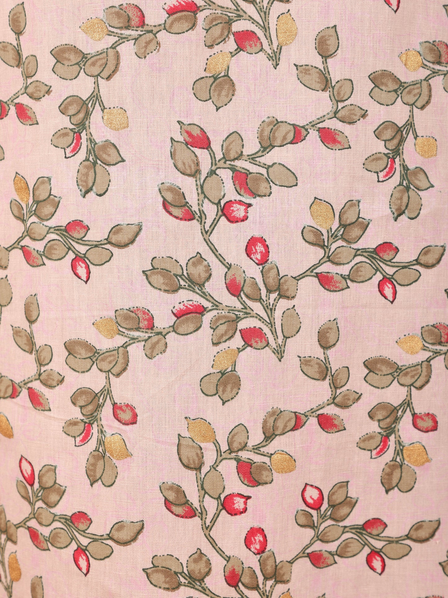 Linen Cotton Floral Straight Pink Kurta