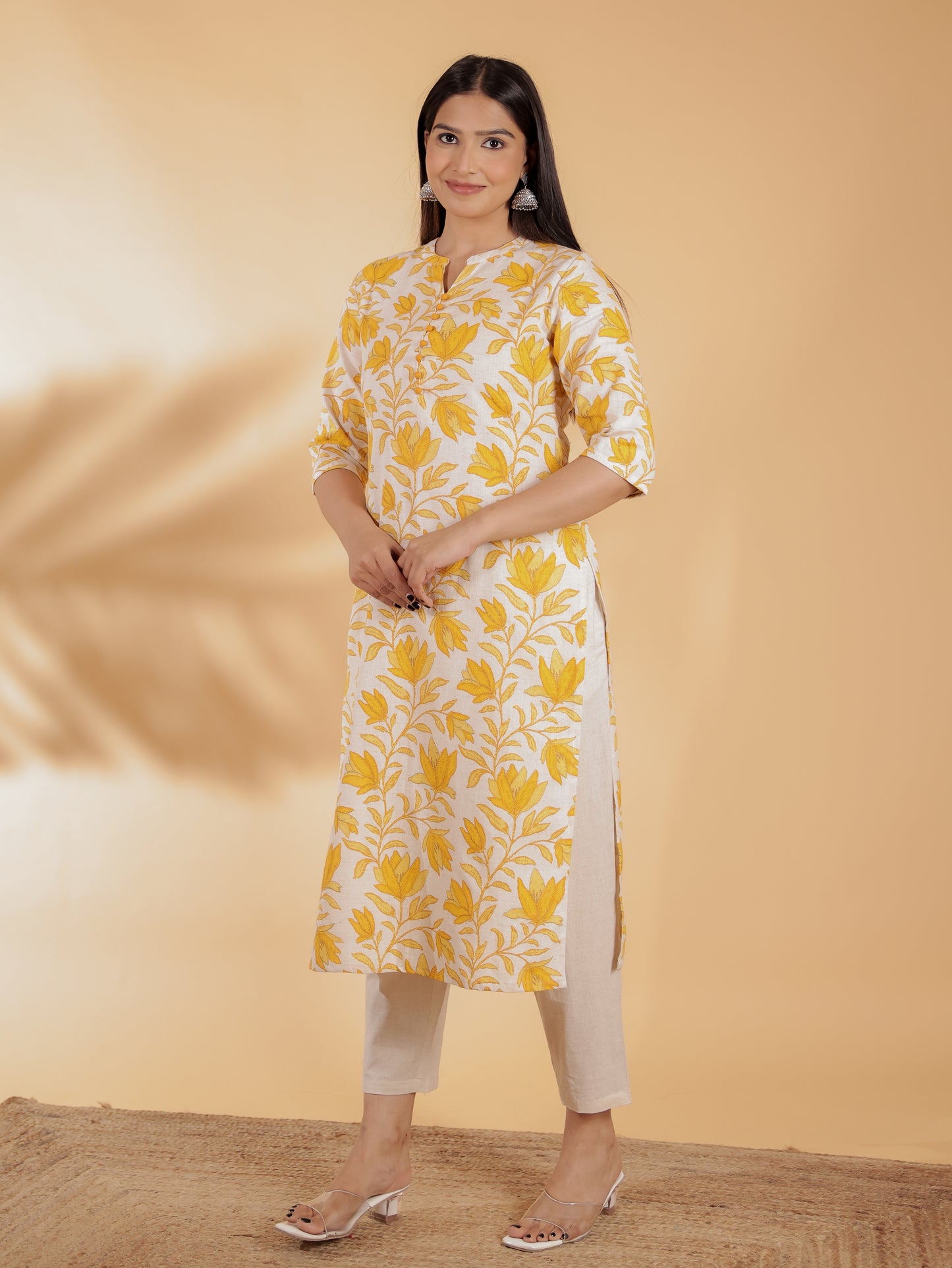 Linen Cotton Floral Kurta