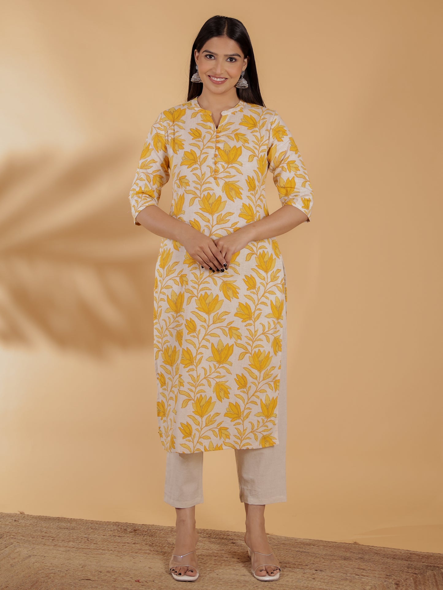 Linen Cotton Floral Kurta