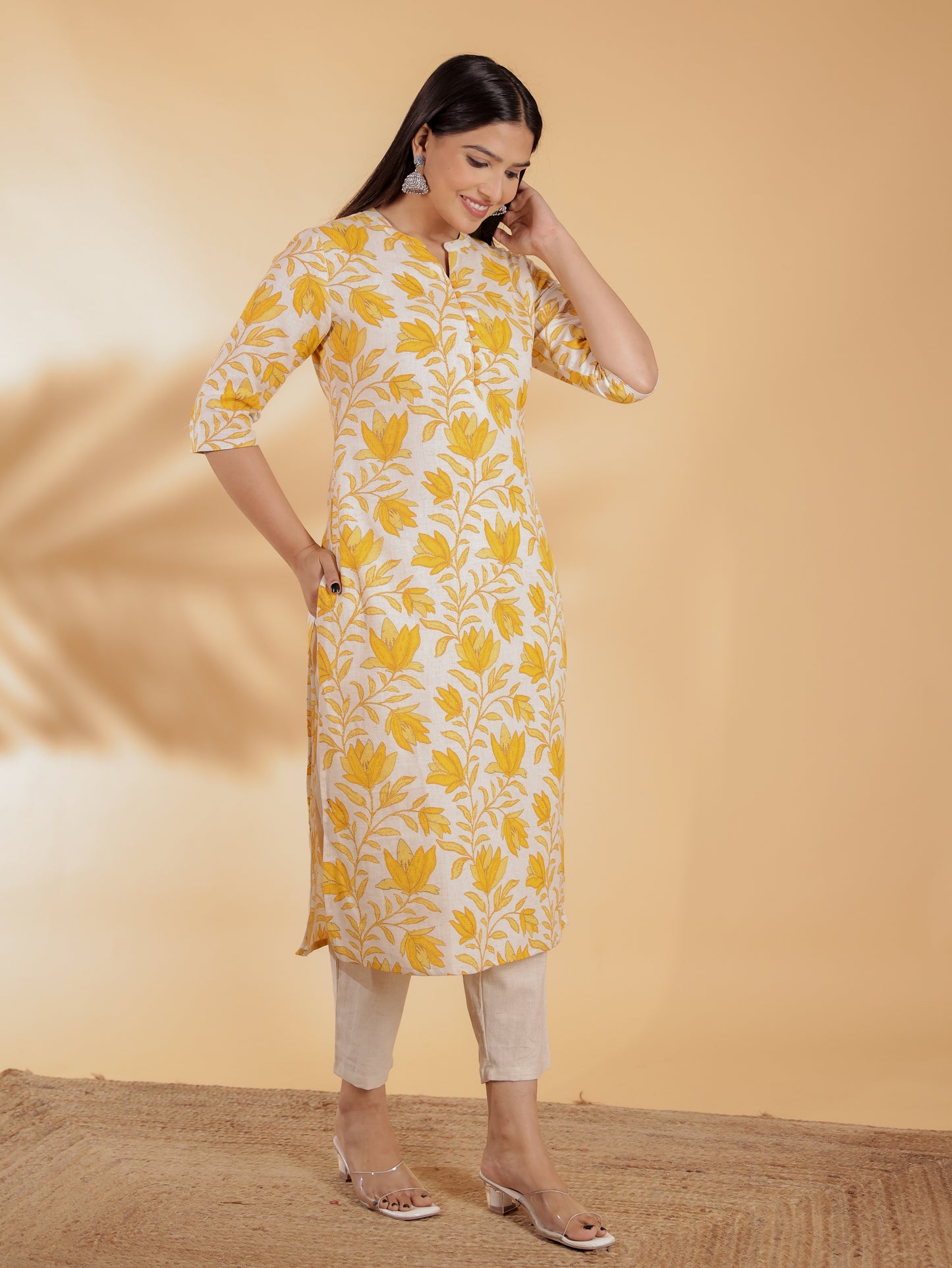 Linen Cotton Floral Kurta