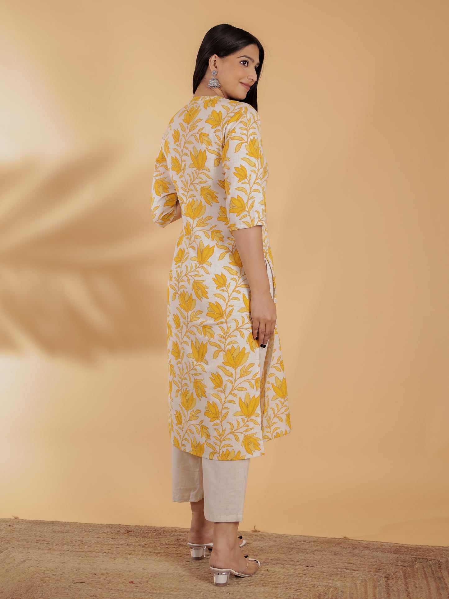 Linen Cotton Floral Kurta