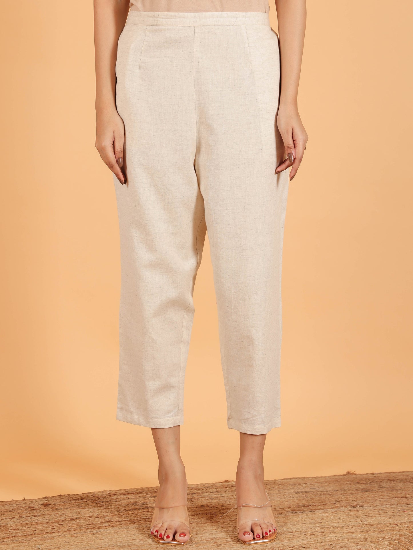 Linen Cotton Floral Pathani Cream Kurta