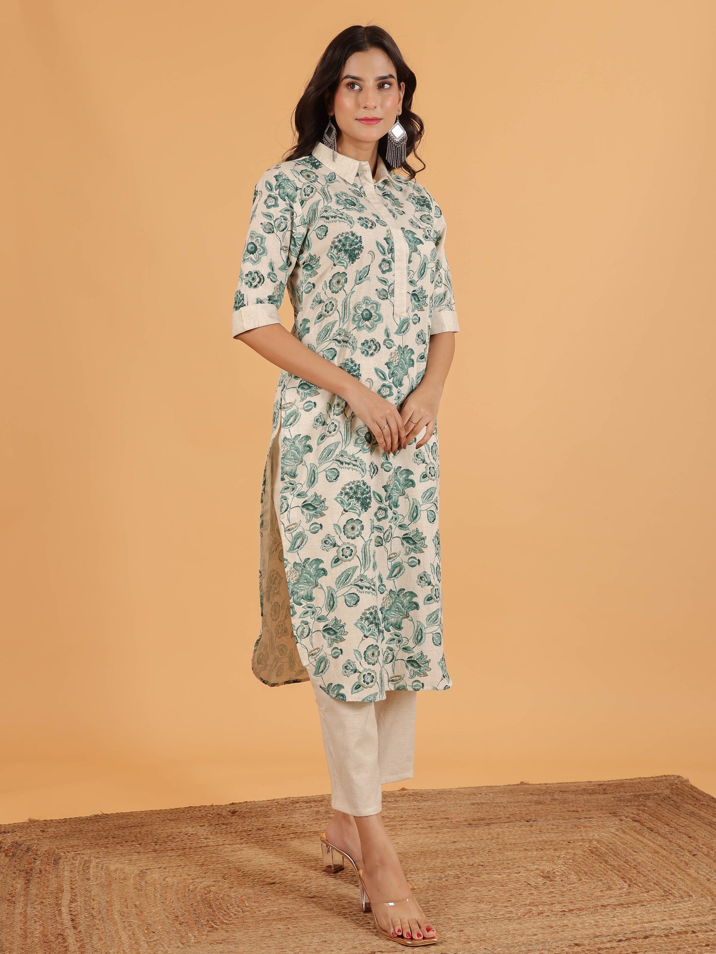 Linen Cotton Floral Kurta