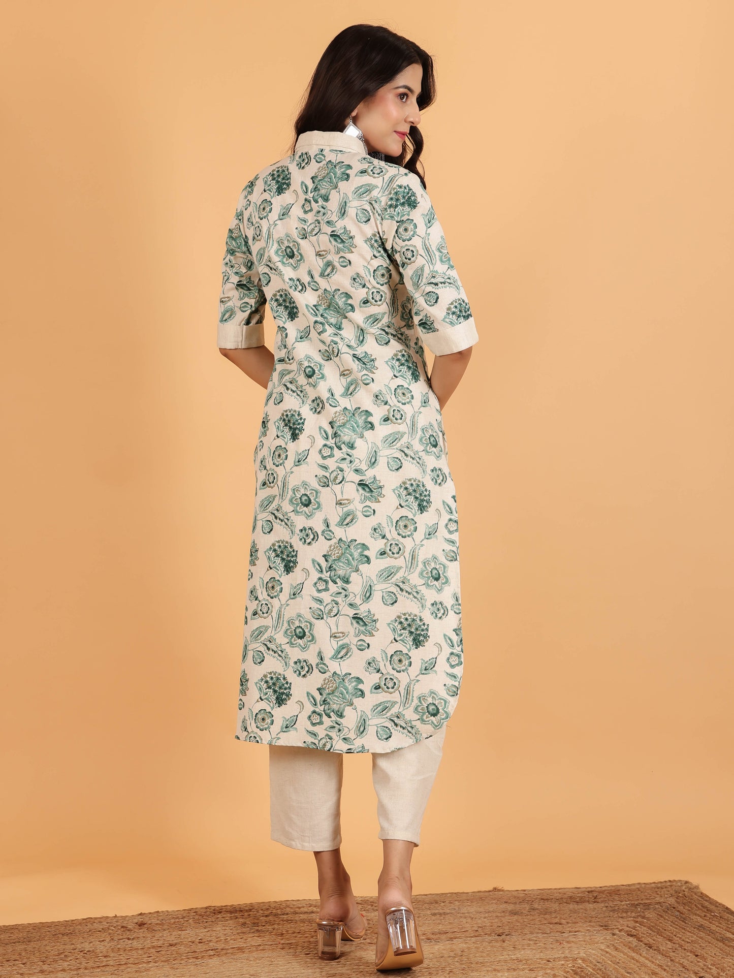 Linen Cotton Floral Kurta