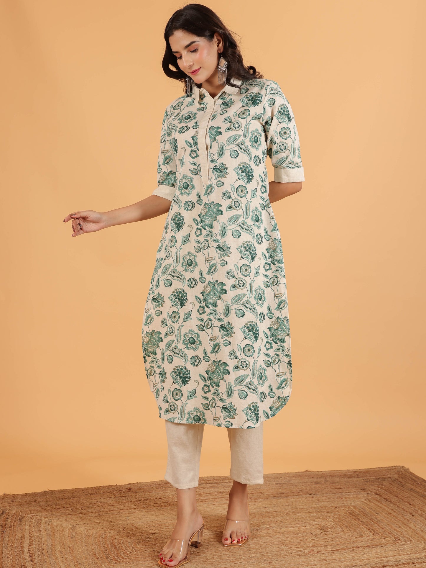 Linen Cotton Floral Kurta