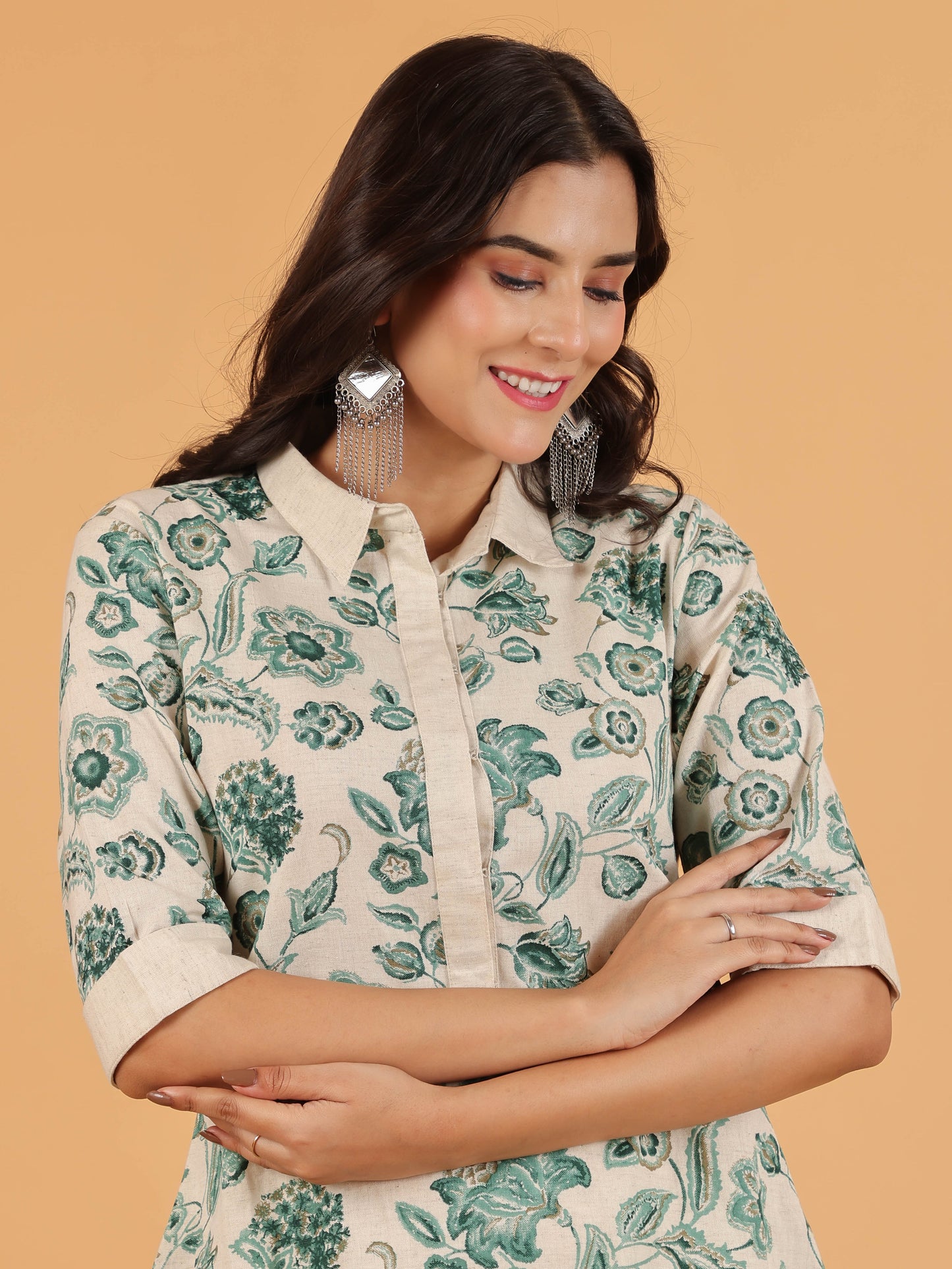 Linen Cotton Floral Kurta