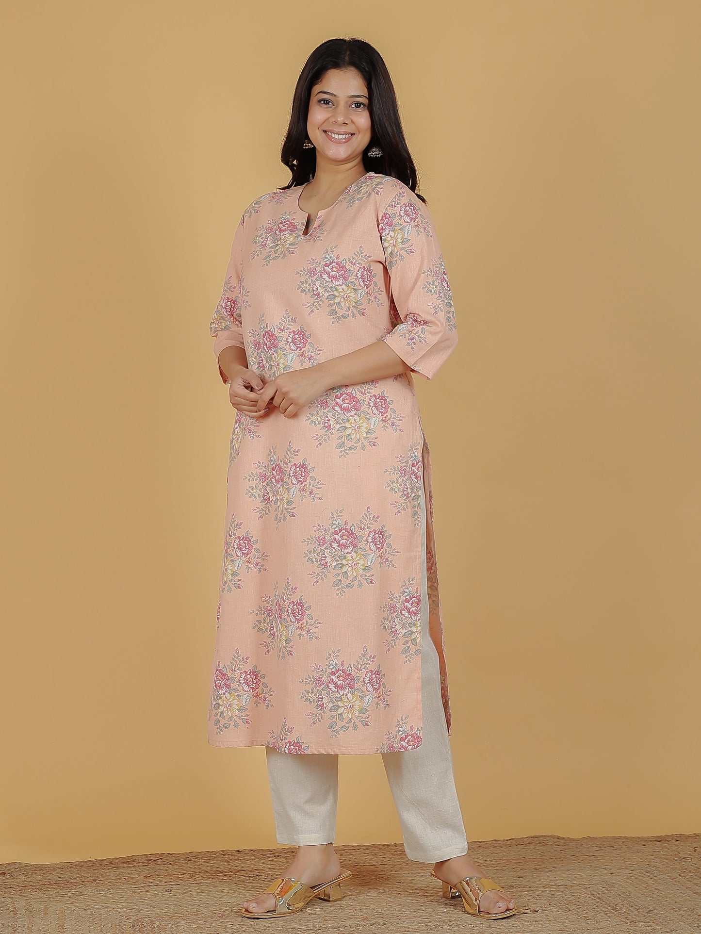 Linen Cotton Floral Kurta