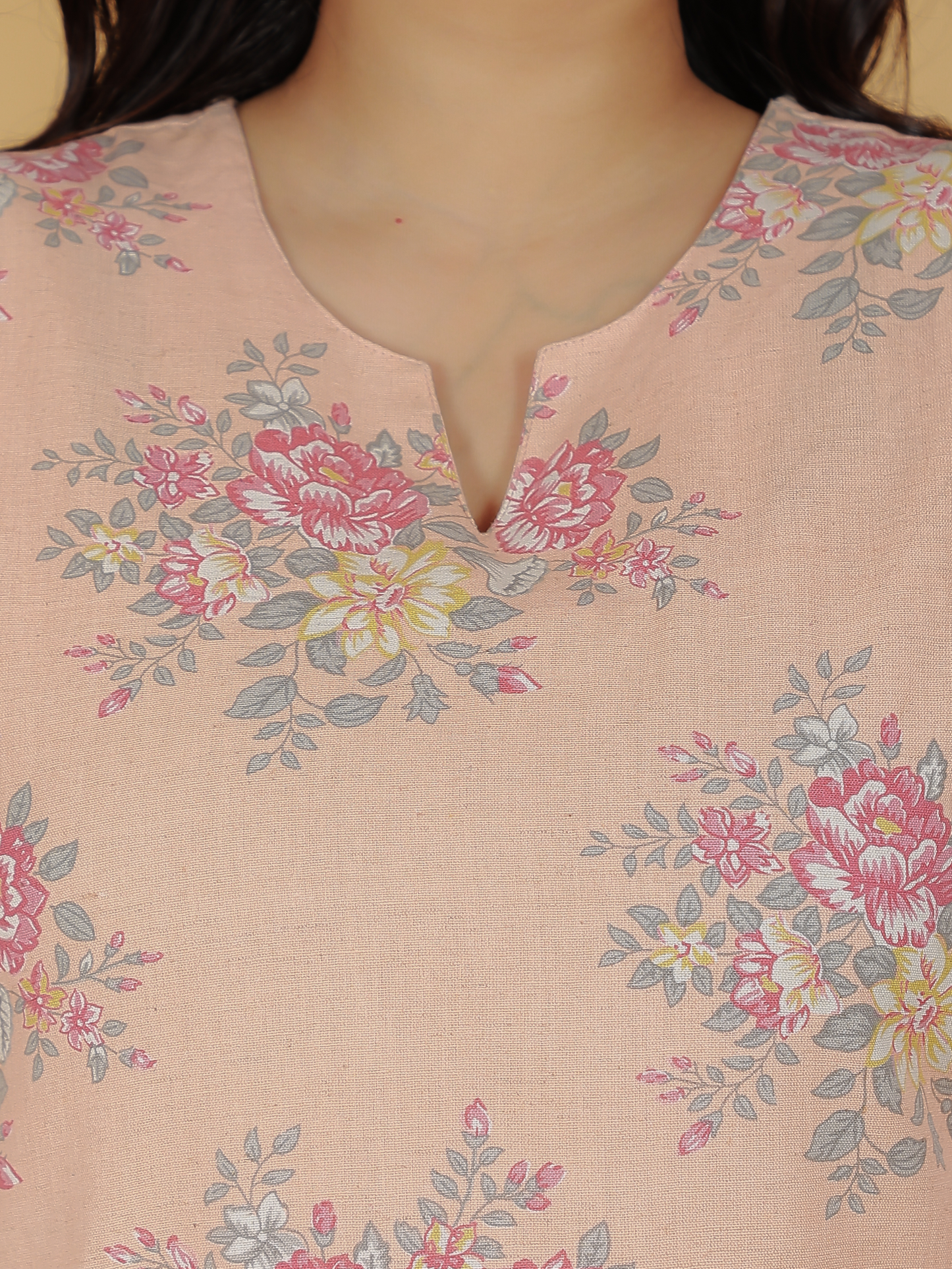 Linen Cotton Floral Kurta