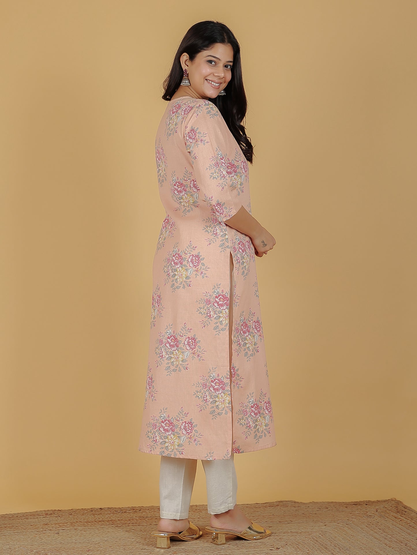 Linen Cotton Floral Kurta