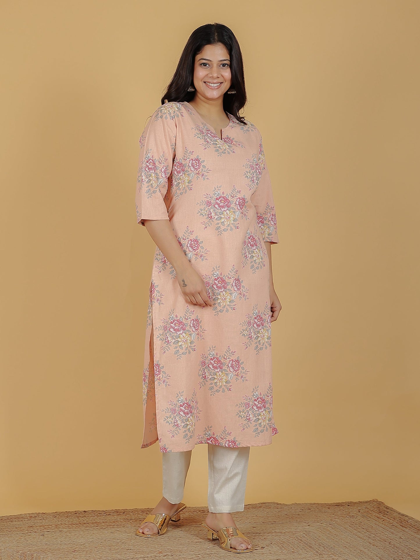 Linen Cotton Floral Kurta