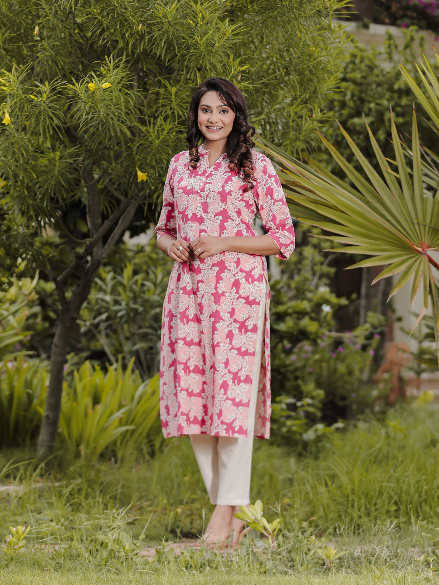 Linen Cotton Floral Kurta