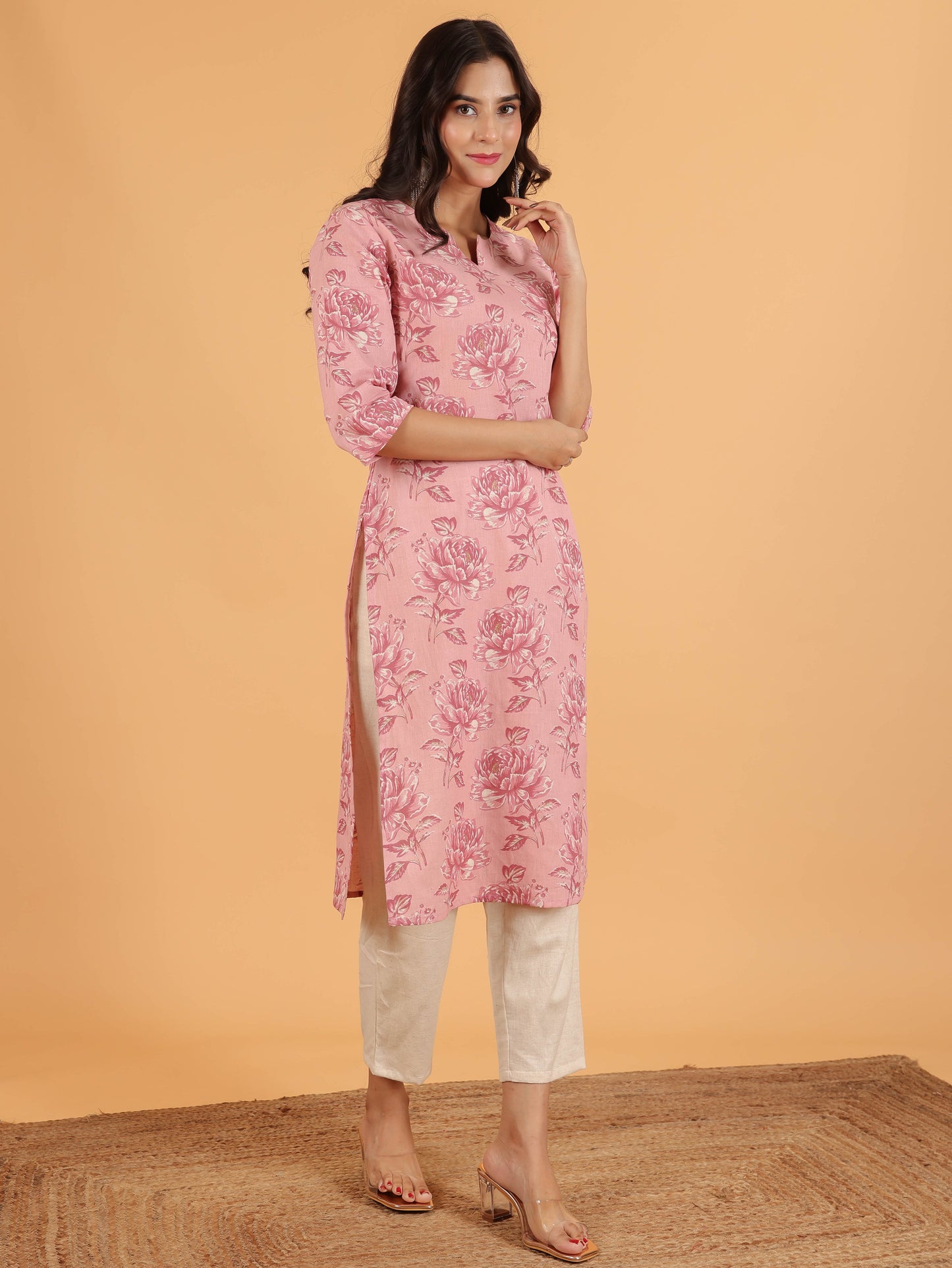 Linen Cotton Floral Kurta