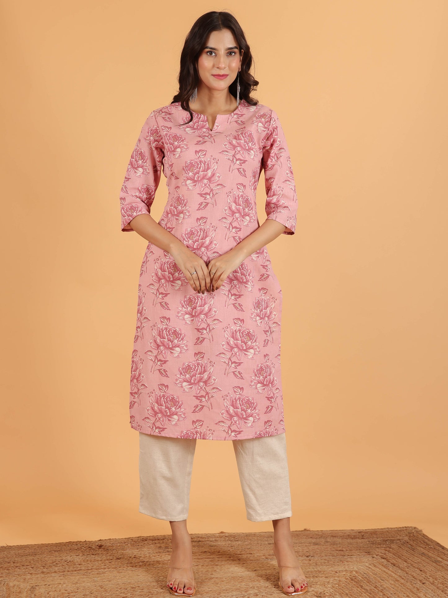 Linen Cotton Floral Kurta