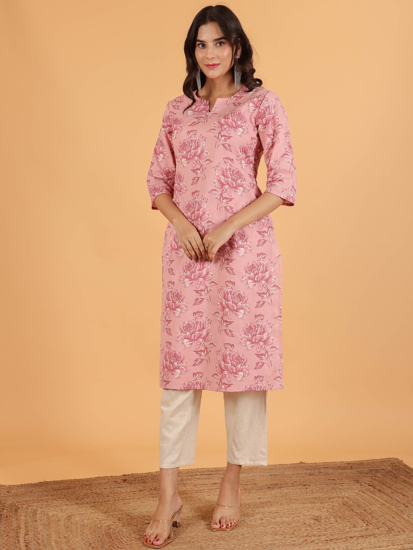 Linen Cotton Floral Kurta