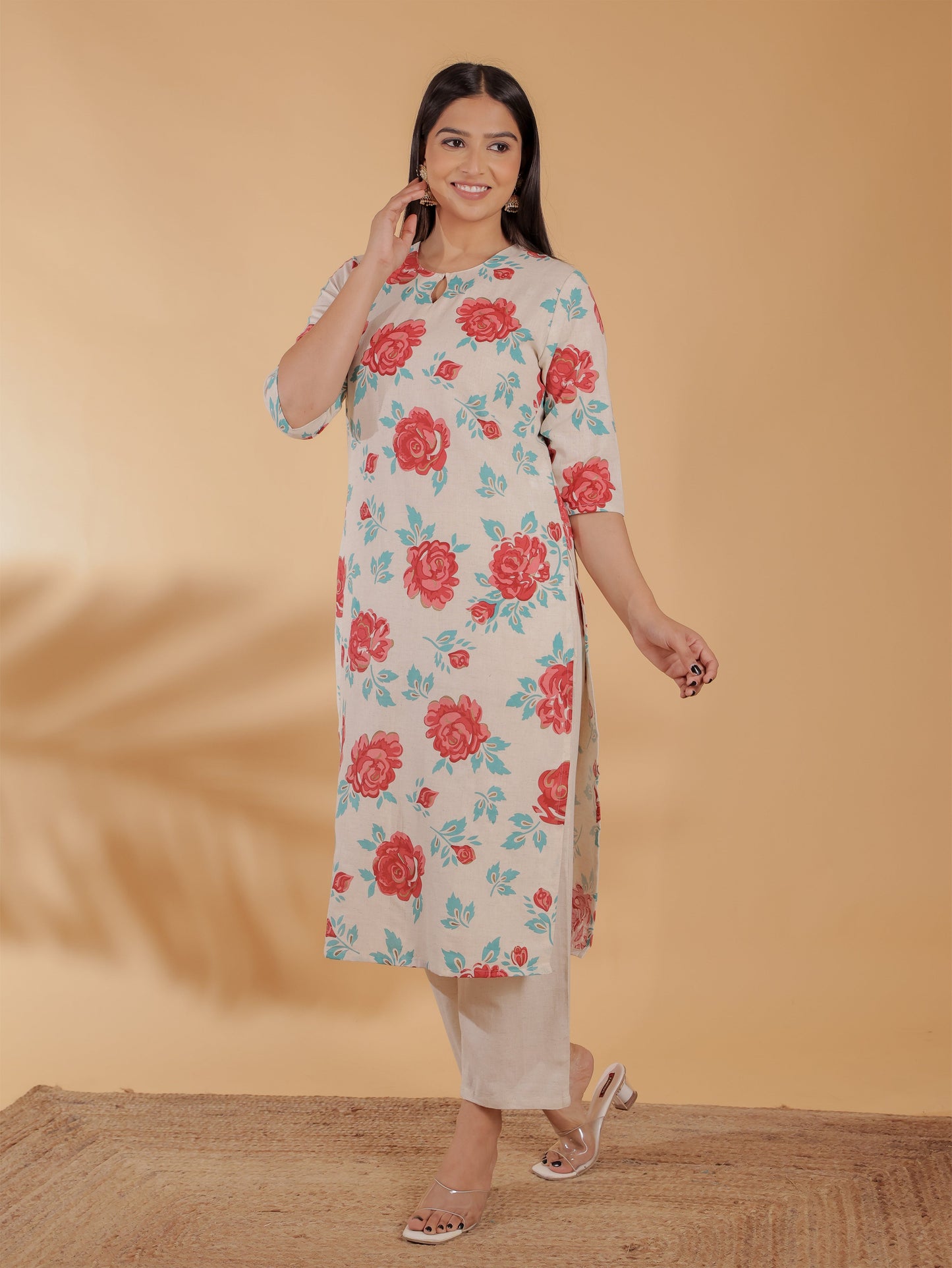 Linen Cotton Floral Kurta