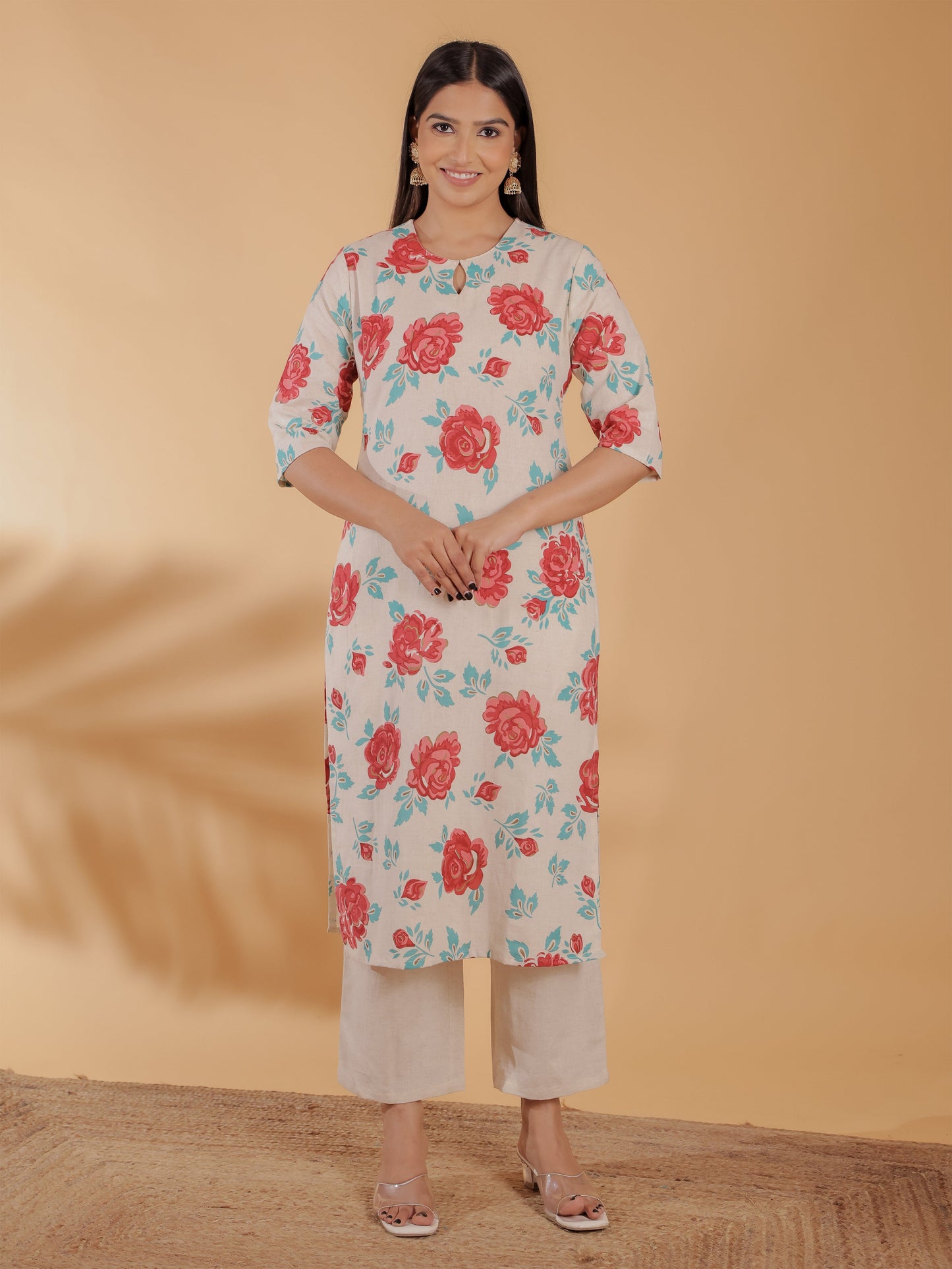 Linen Cotton Floral Kurta