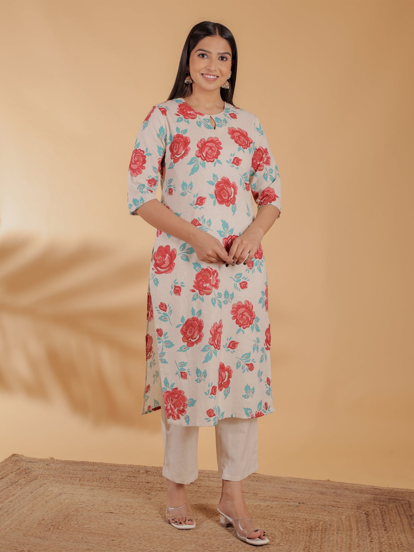 Linen Cotton Floral Kurta