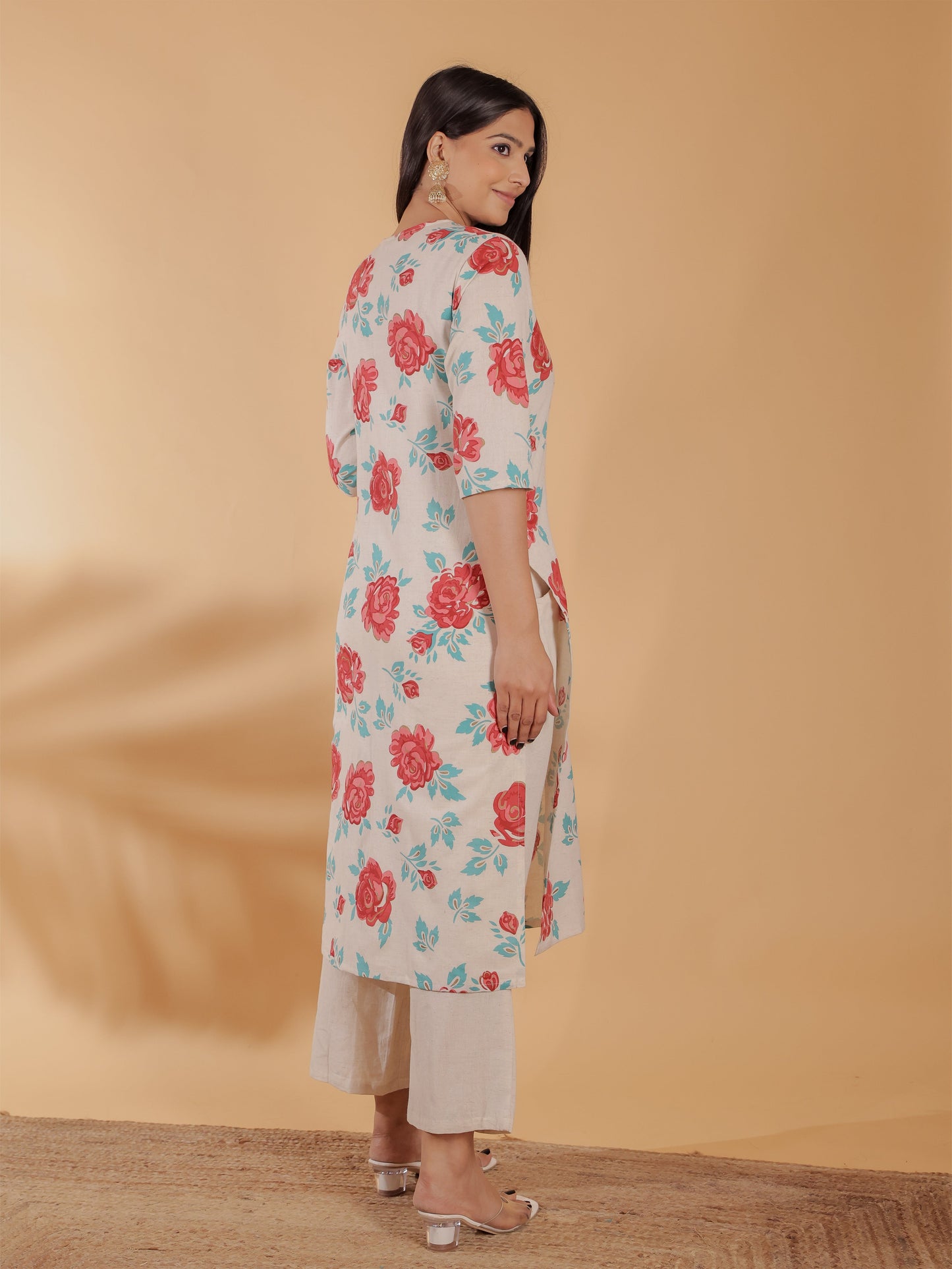 Linen Cotton Floral Kurta