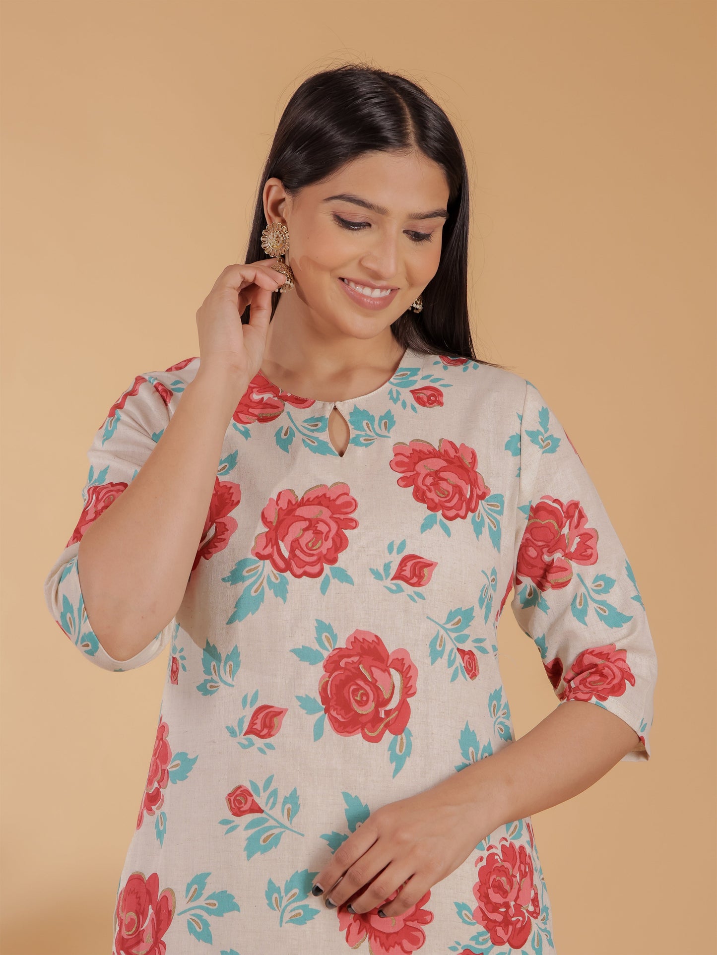 Linen Cotton Floral Kurta